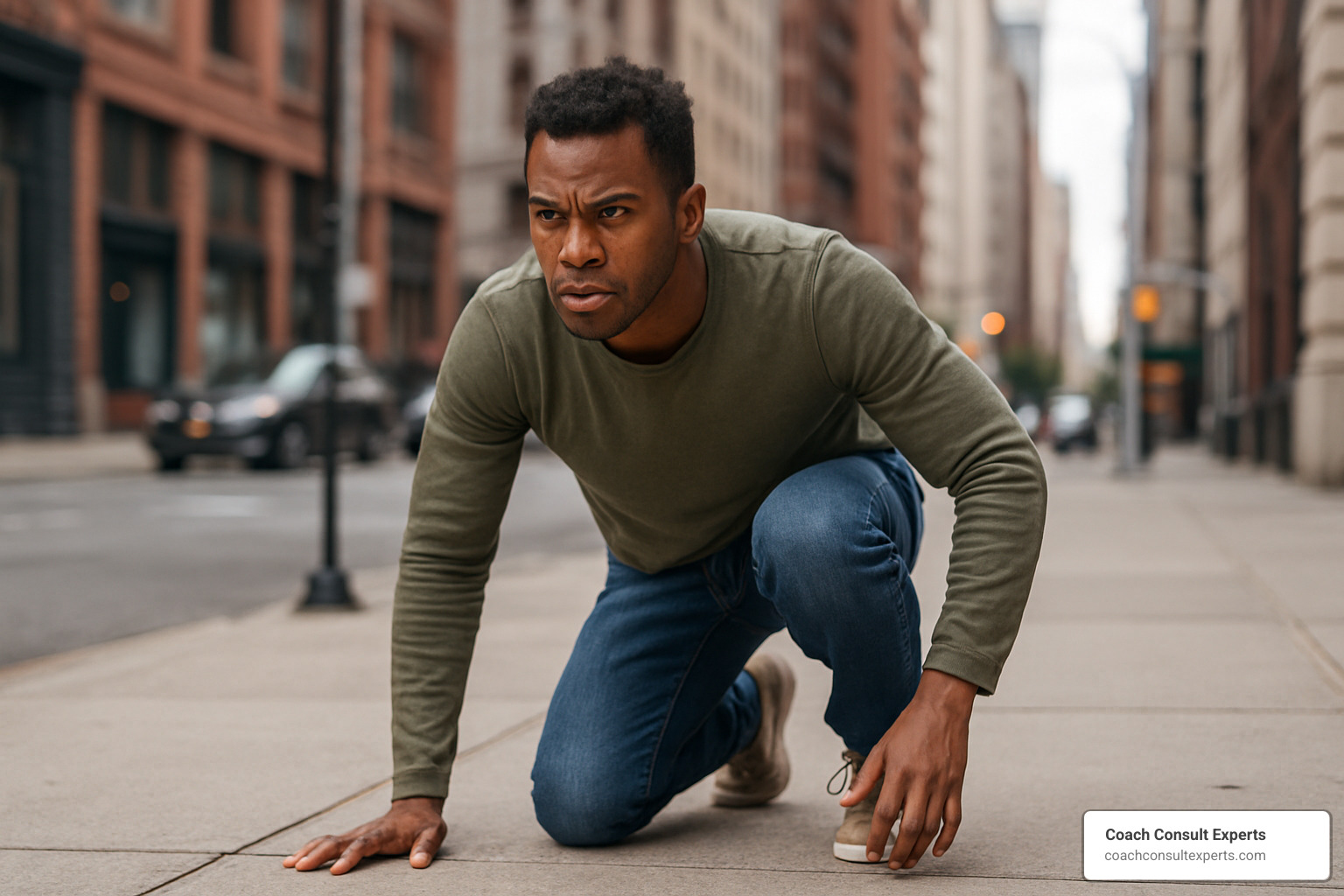 person getting up after falling, representing resilience - overcoming self doubt