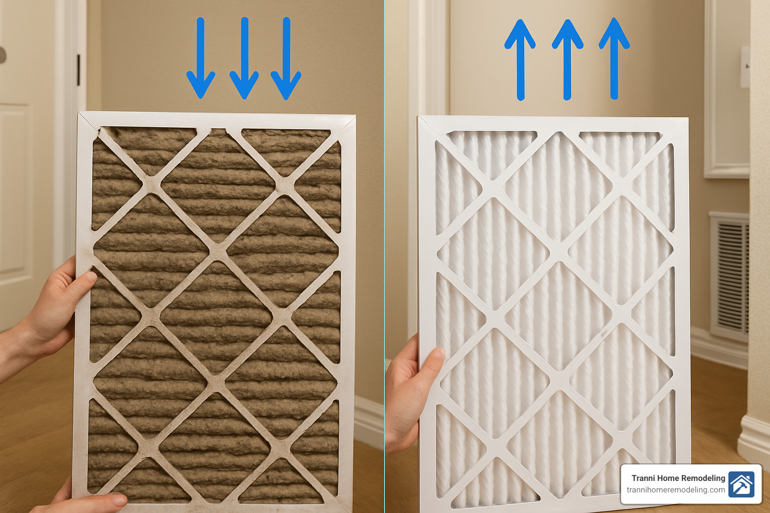 Clogged air filter compared to clean filter showing impact on airflow - air conditioning services near me