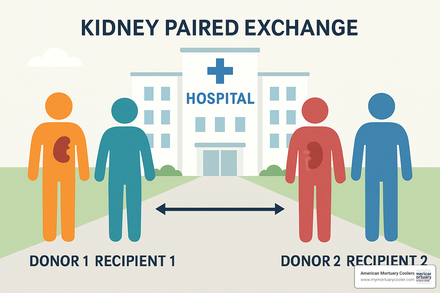 kidney paired exchange diagram showing two donor-recipient pairs - donating organs process