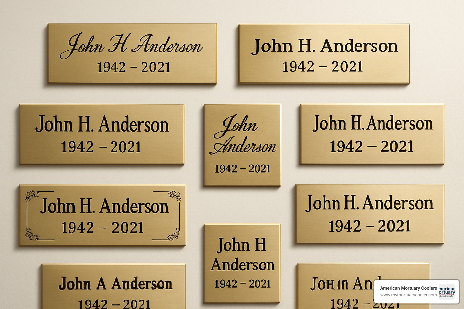 Font choices for urn nameplates - engraved name plate for urn