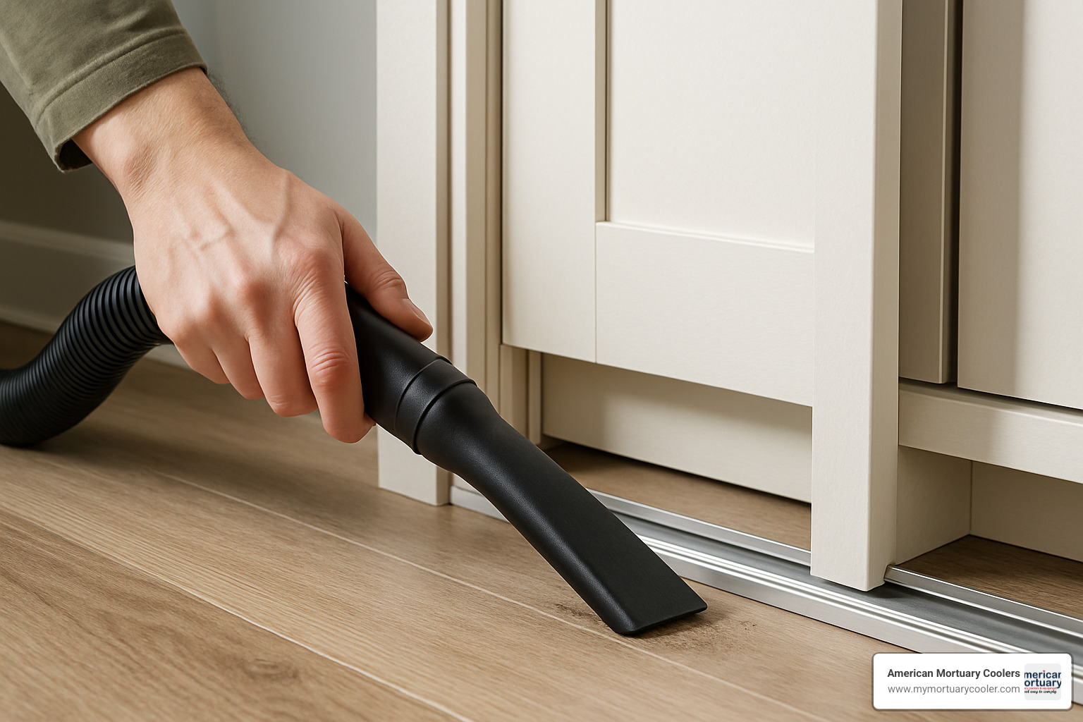 cleaning debris from sliding door track with vacuum - sliding door wall cabinet