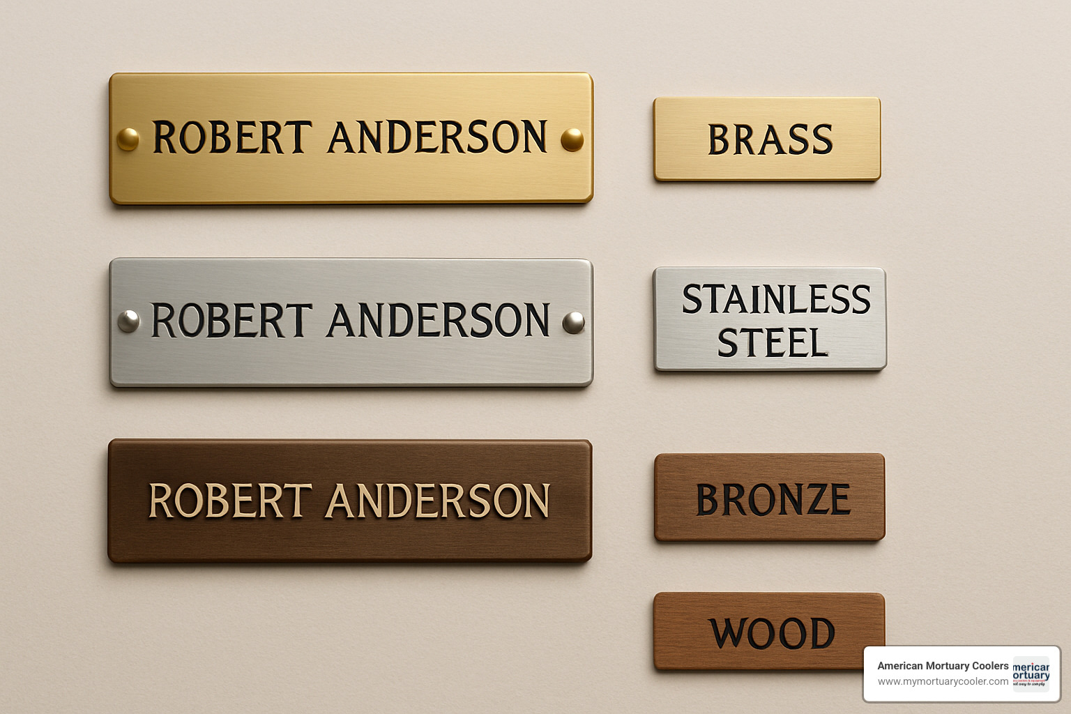 Different urn nameplate materials and finishes - engraved name plate for urn