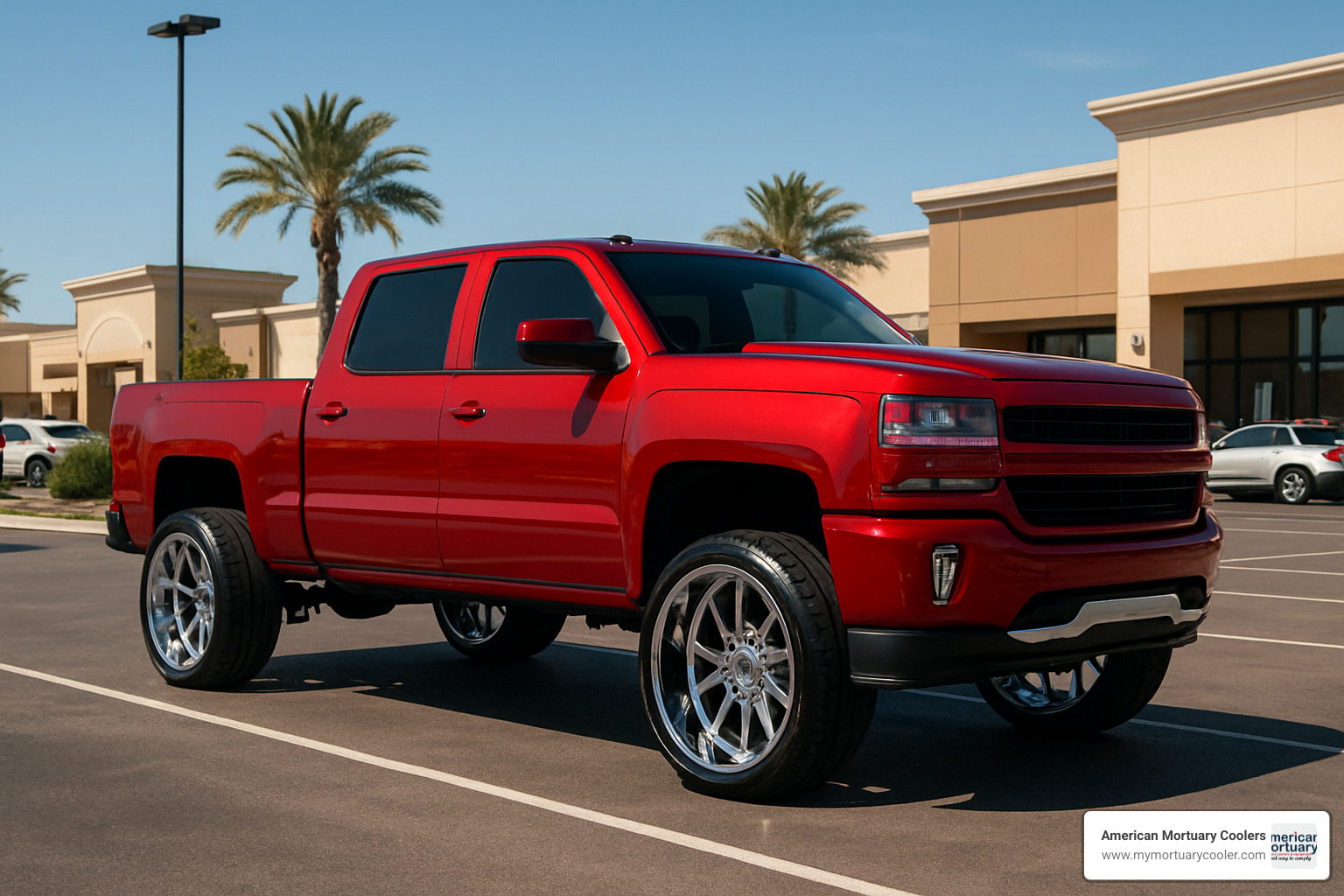 custom lifted truck with spotless paint and chrome wheels - mall truck