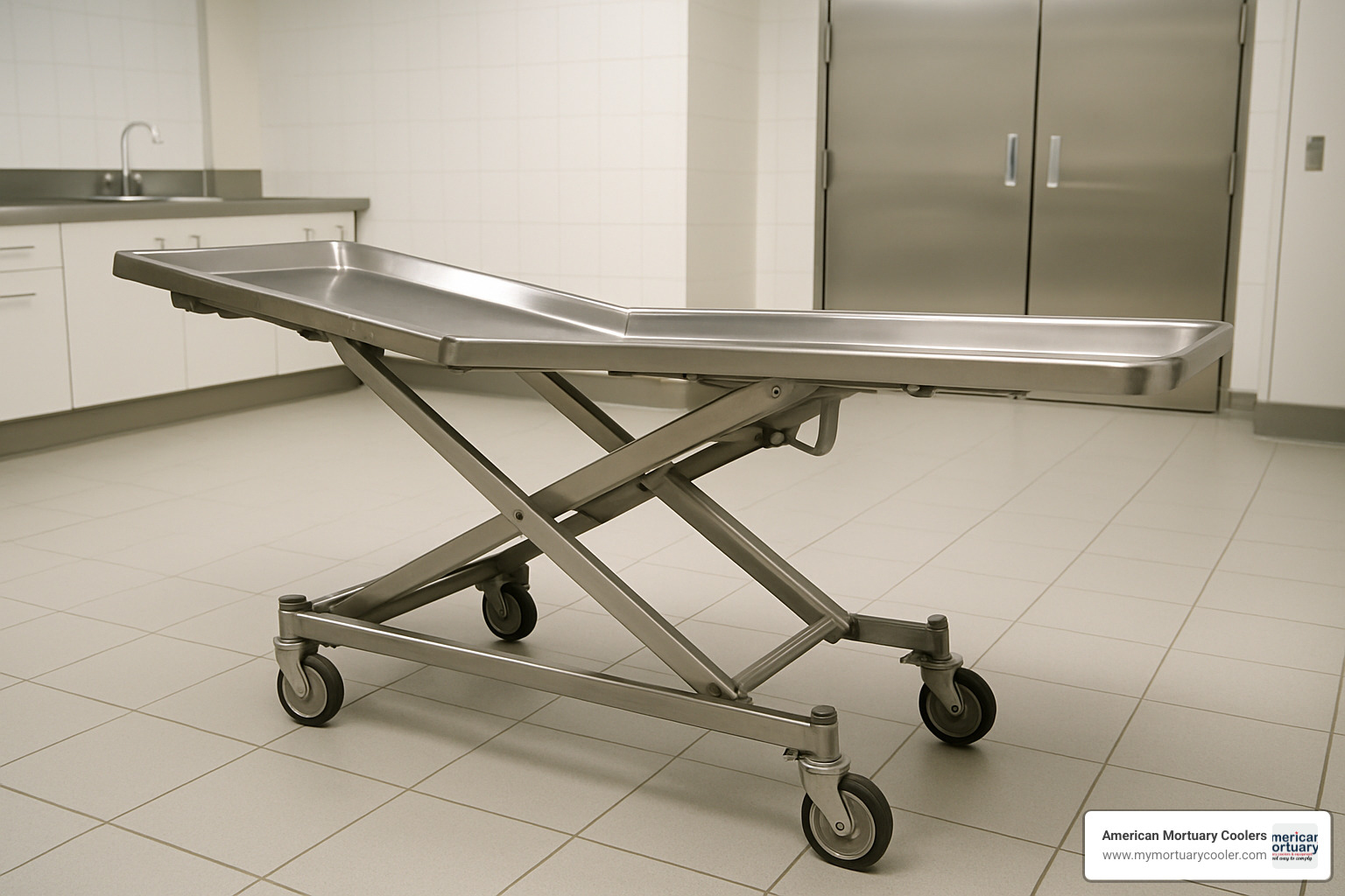 folding autopsy table in partially collapsed position - autopsy table for sale
