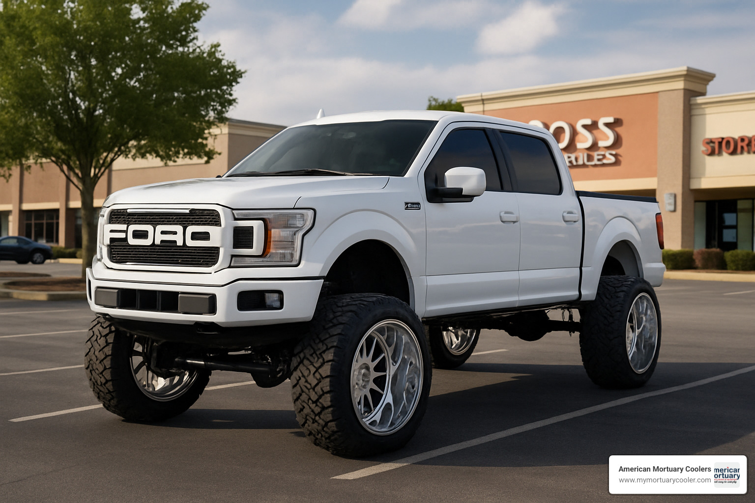 customized Ford F-150 with lift kit and aftermarket wheels - mall truck