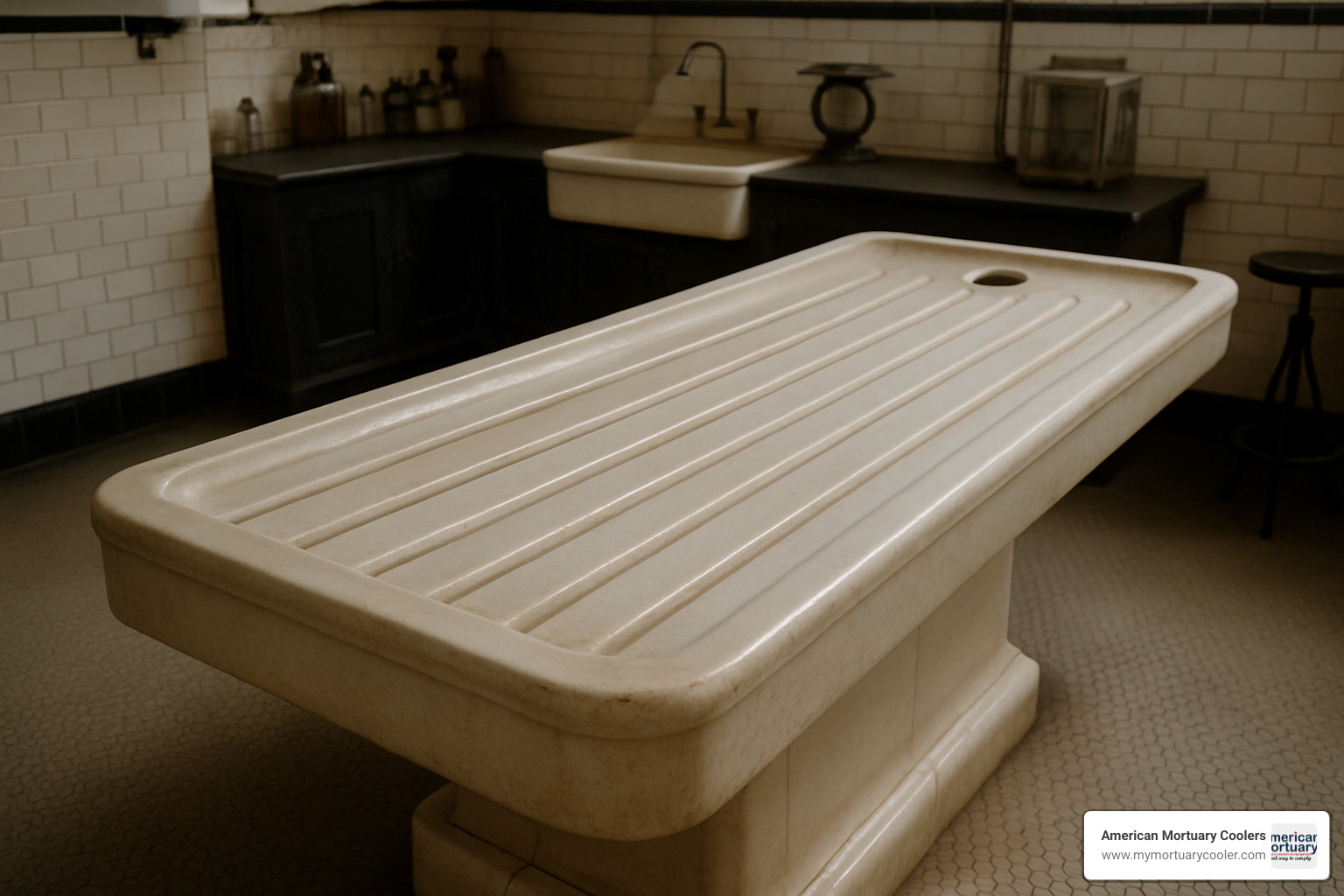 antique ceramic autopsy table with drainage grooves - autopsy table for sale