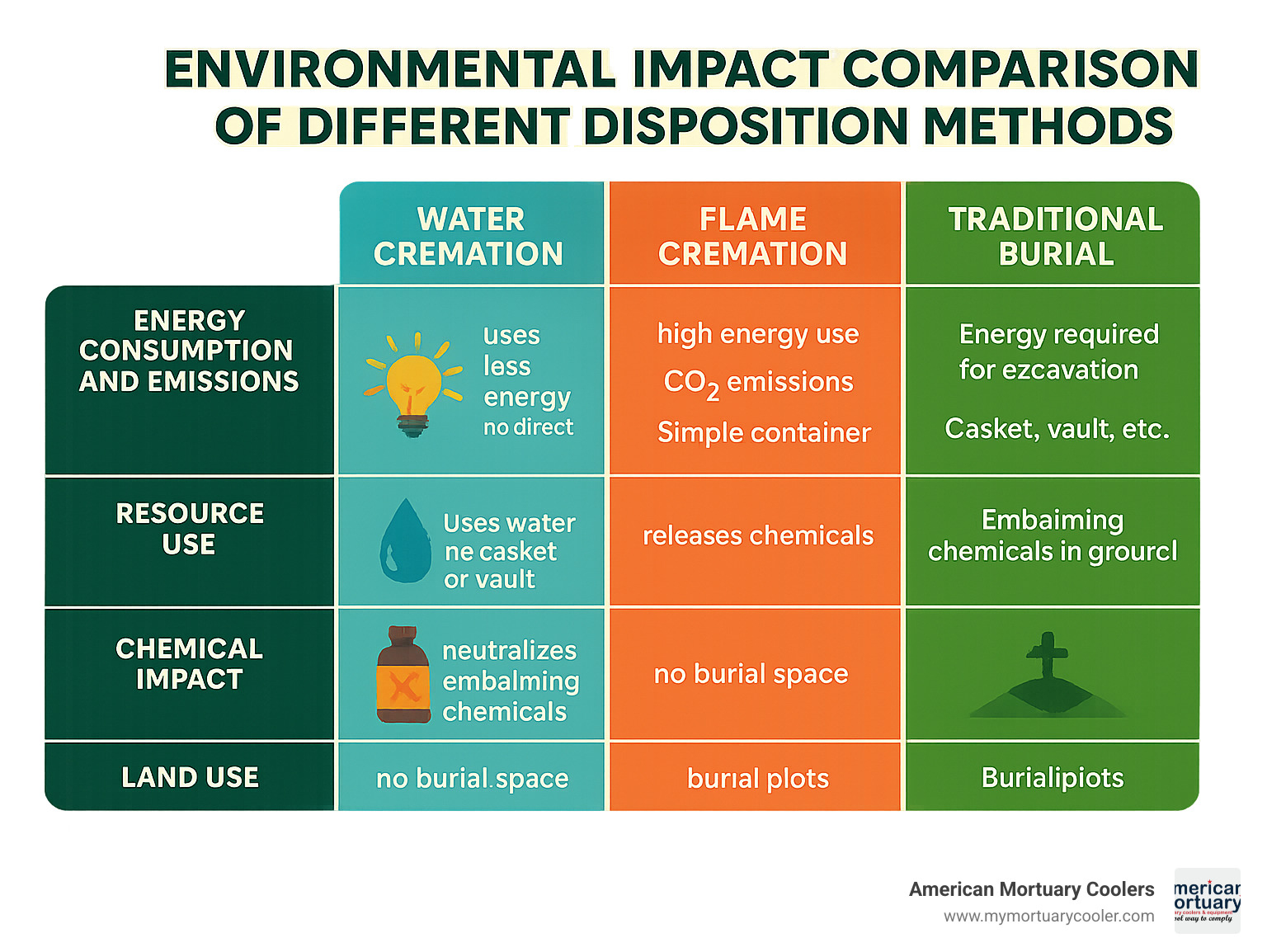 Environmental impact comparison of different disposition methods - what is water cremation infographic 