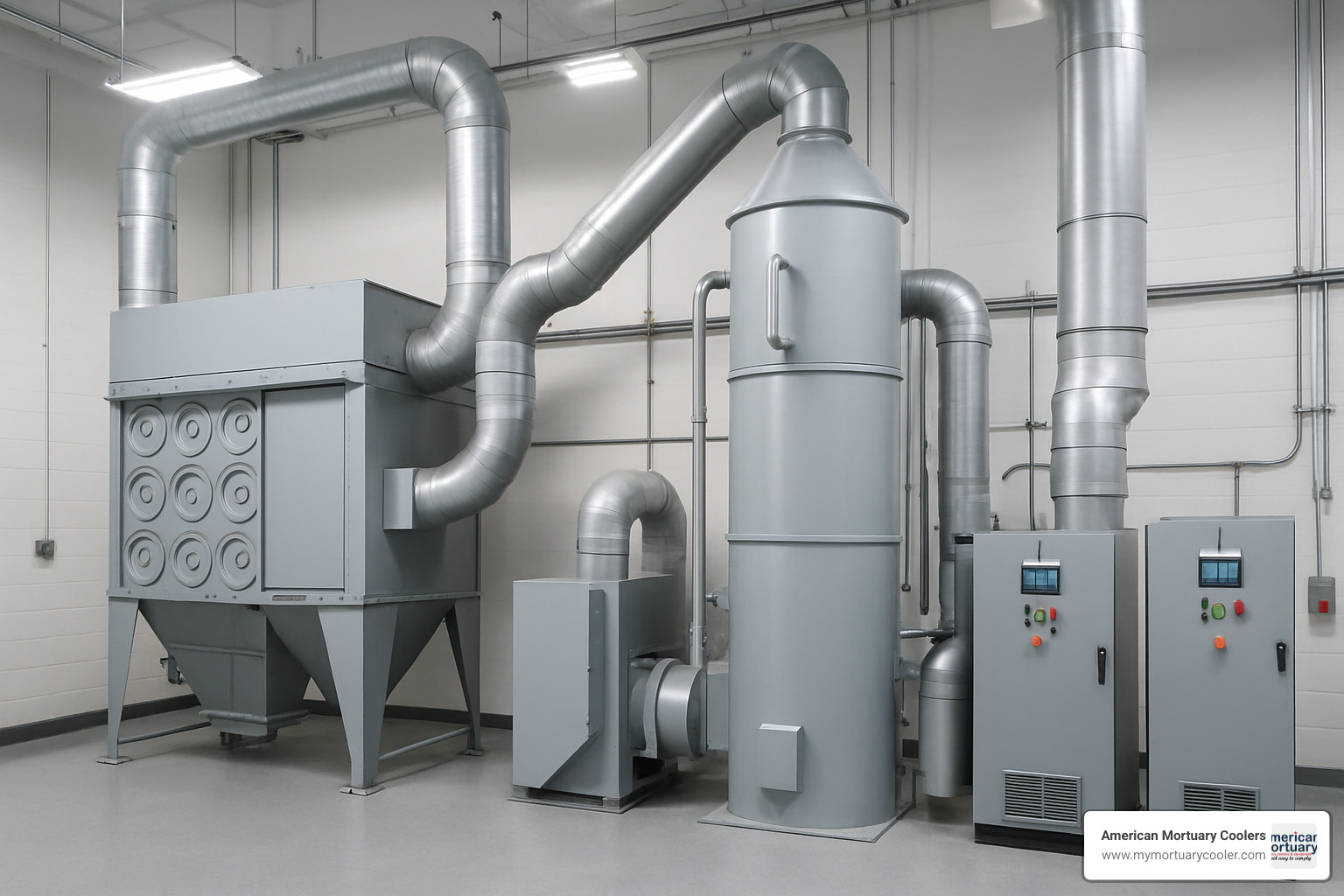 Modern emissions scrubbing system for crematorium - human cremation