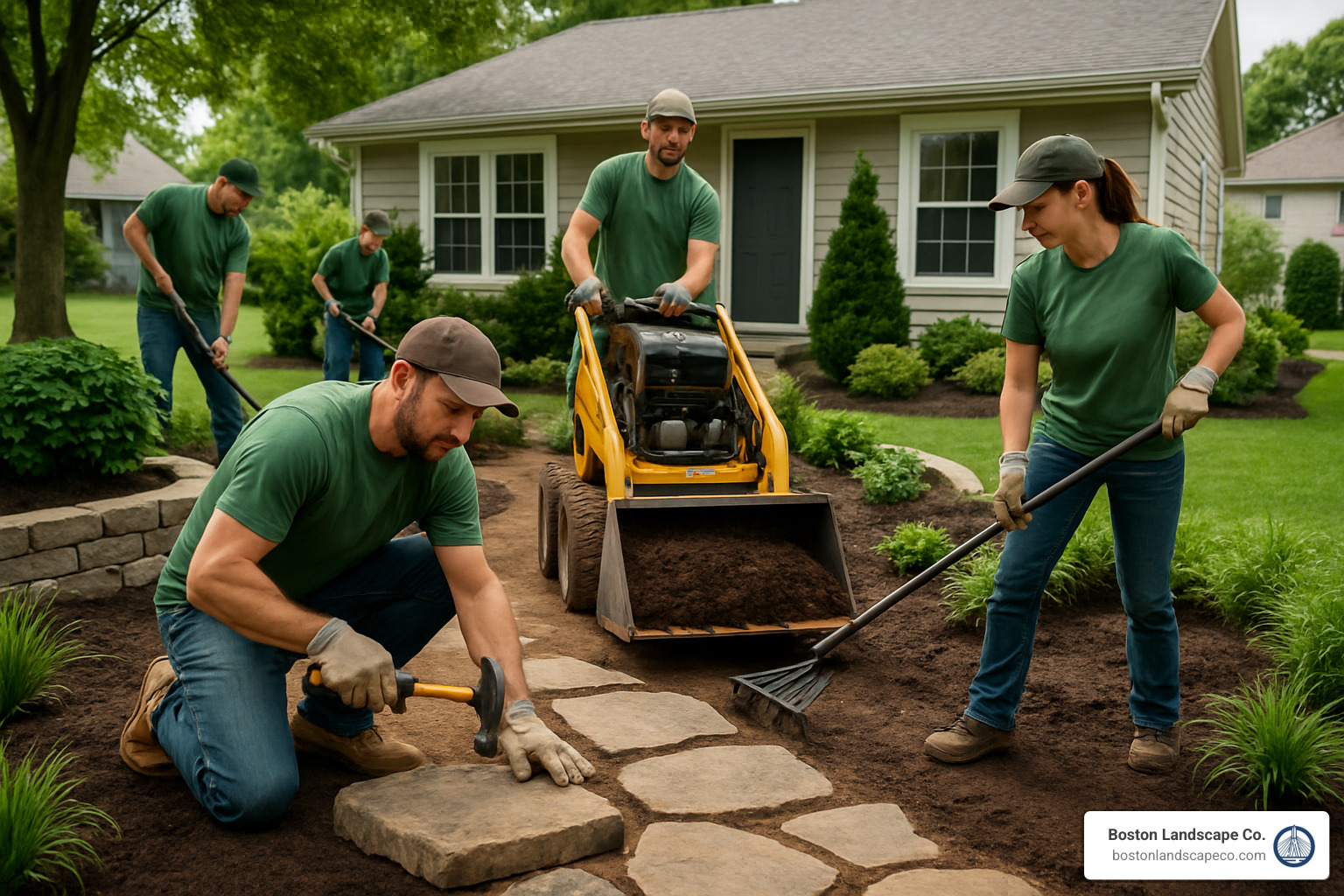 landscaping professionals working as a team on a large project - landscaping companies in my area