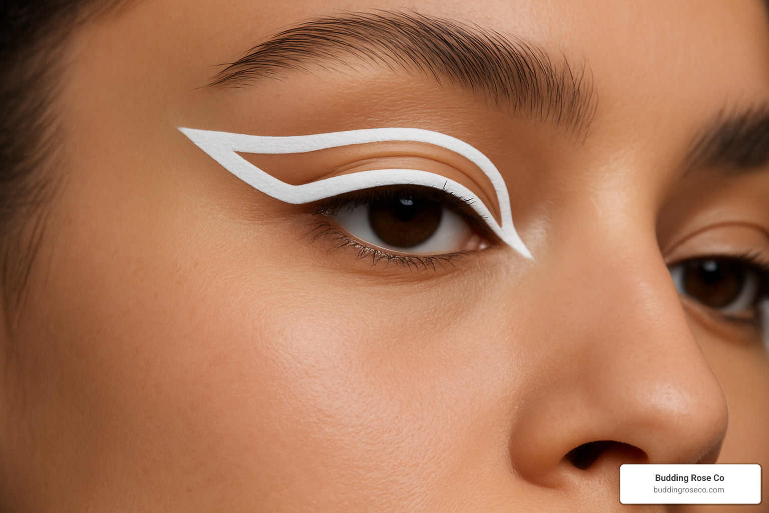 graphic white liner makeup look - white eyeshadow base