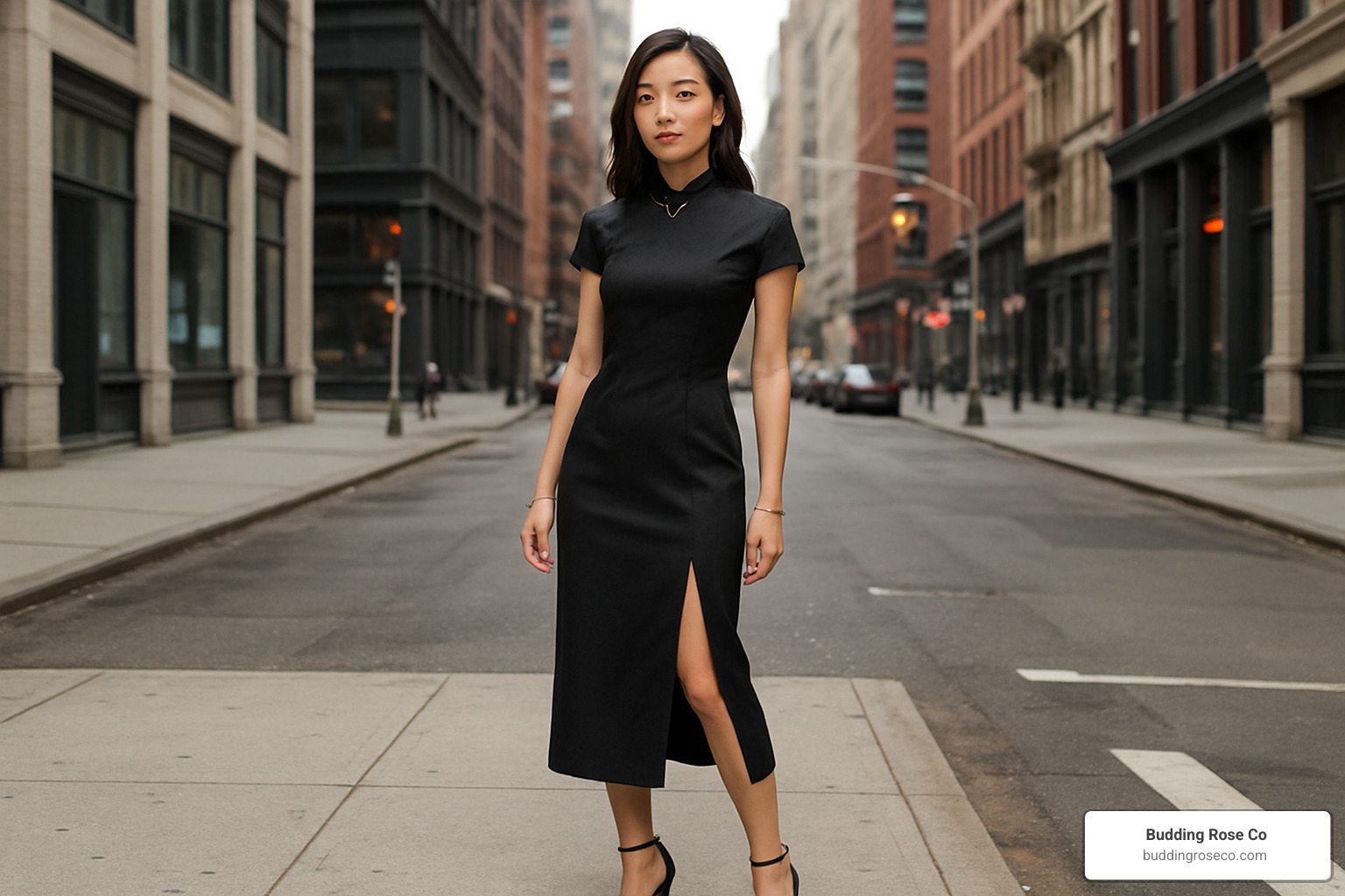 woman wearing modern qipao with contemporary accessories - exotic dress styles