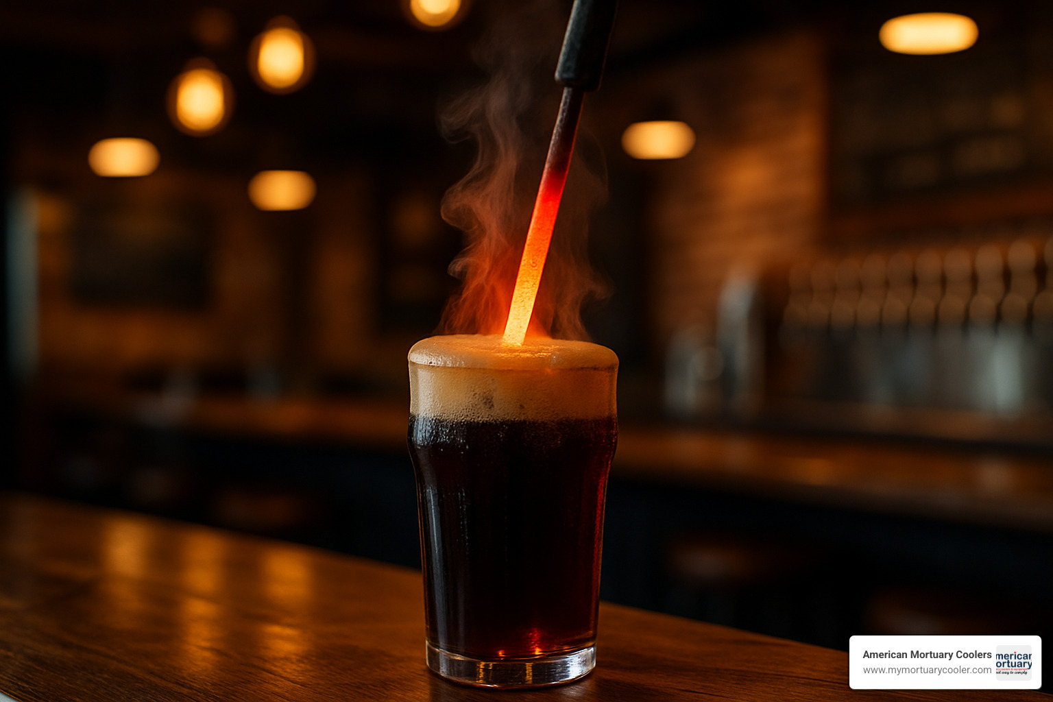 Glowing Bierstachel being used to heat beer - bier holder