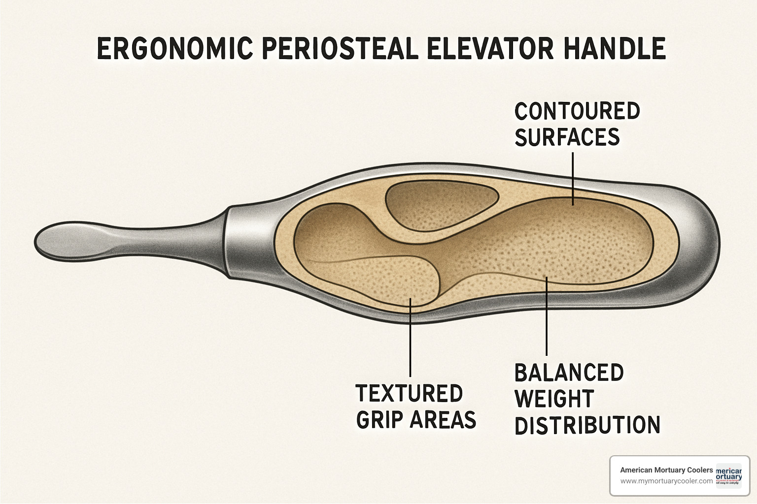 Cross-section of ergonomic periosteal elevator handle showing grip design - periosteel elevator