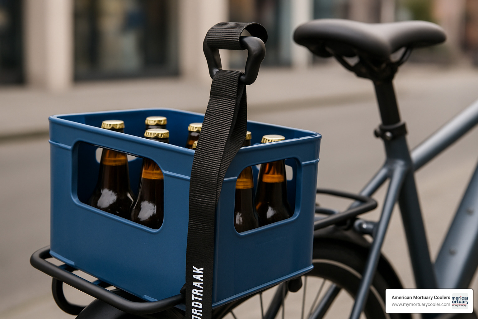 Krathaak bier holder attached to bicycle rack with beer crate - bier holder