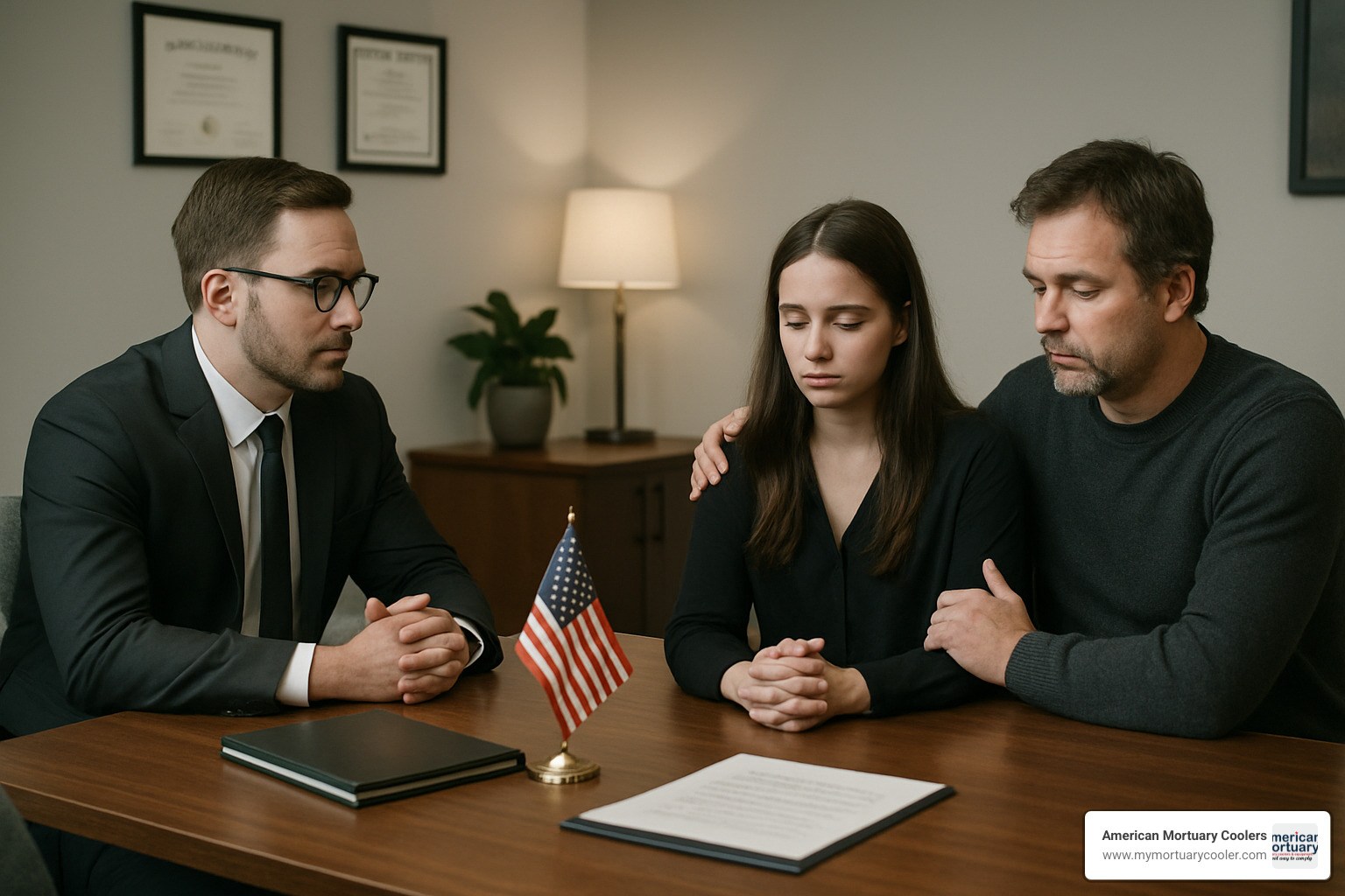 mortician working with family in funeral arrangement conference - how to become a mortician