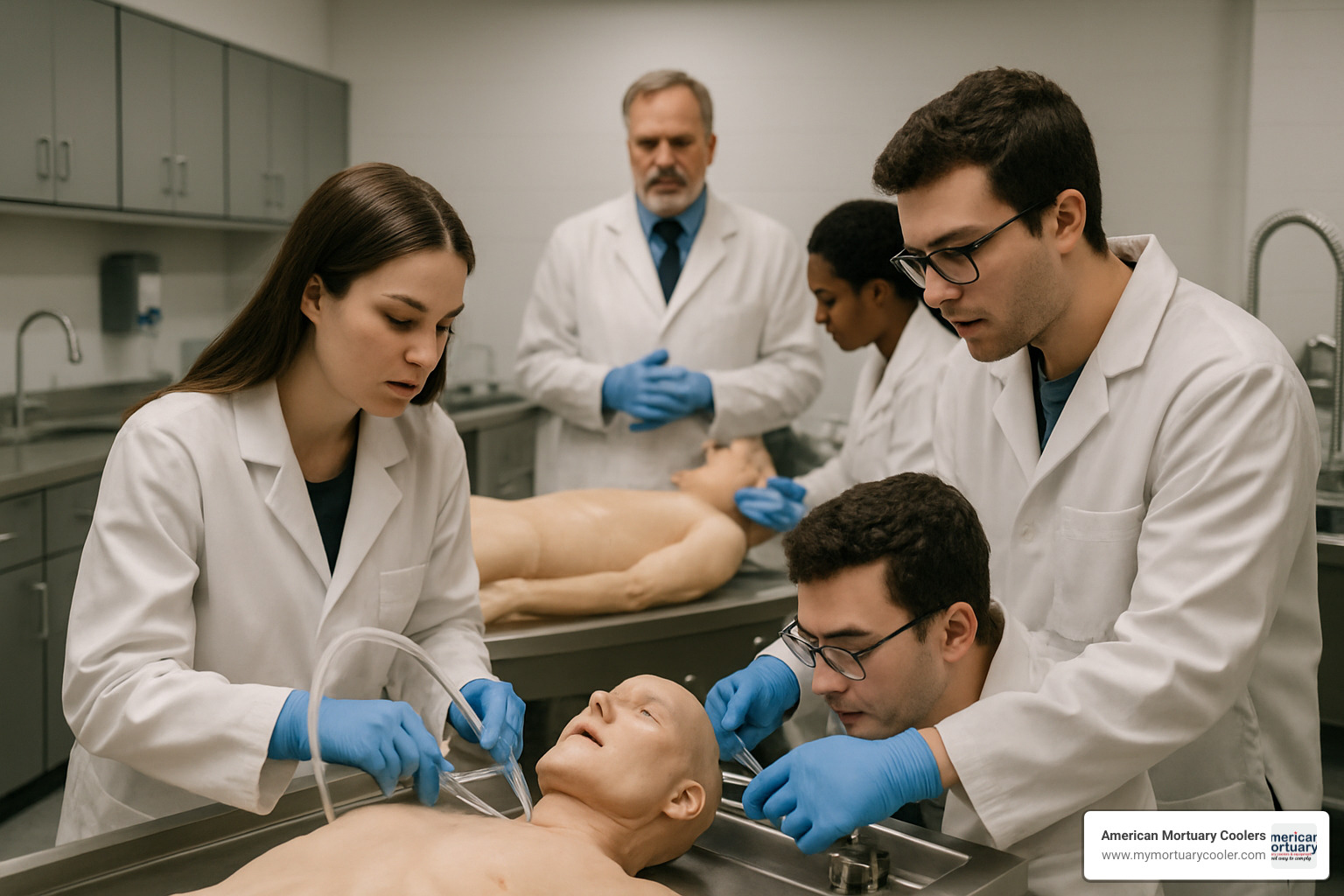 mortuary science students in laboratory setting - how to become a mortician