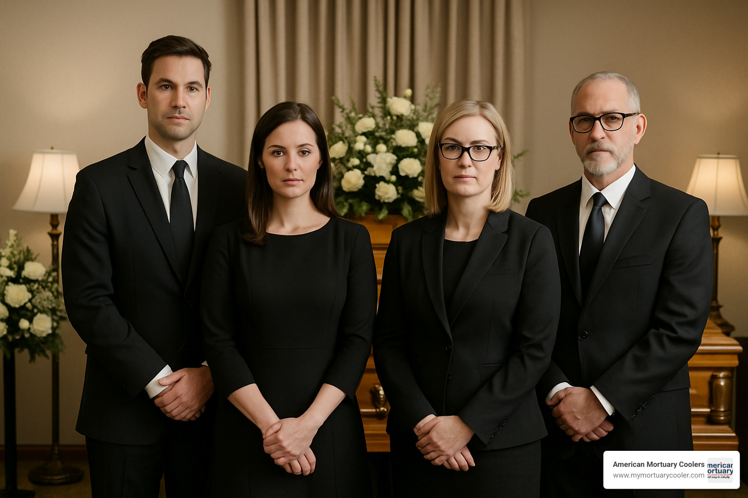 mortuary professionals in formal attire - mortuary science salary