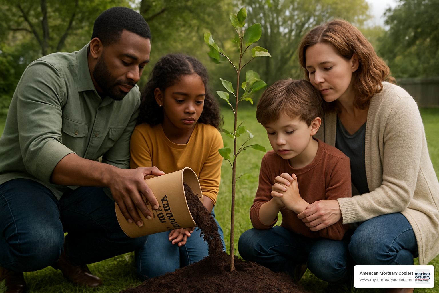 Family planting memorial tree with terramation soil - terramation