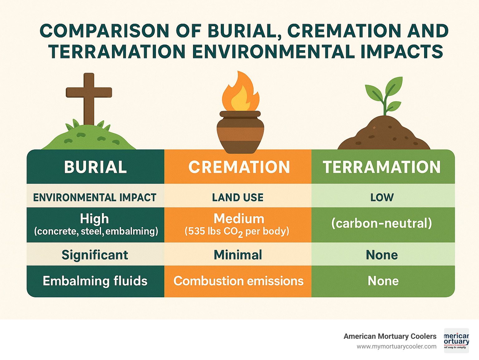 Comparison of burial, cremation and terramation environmental impacts - terramation infographic 
