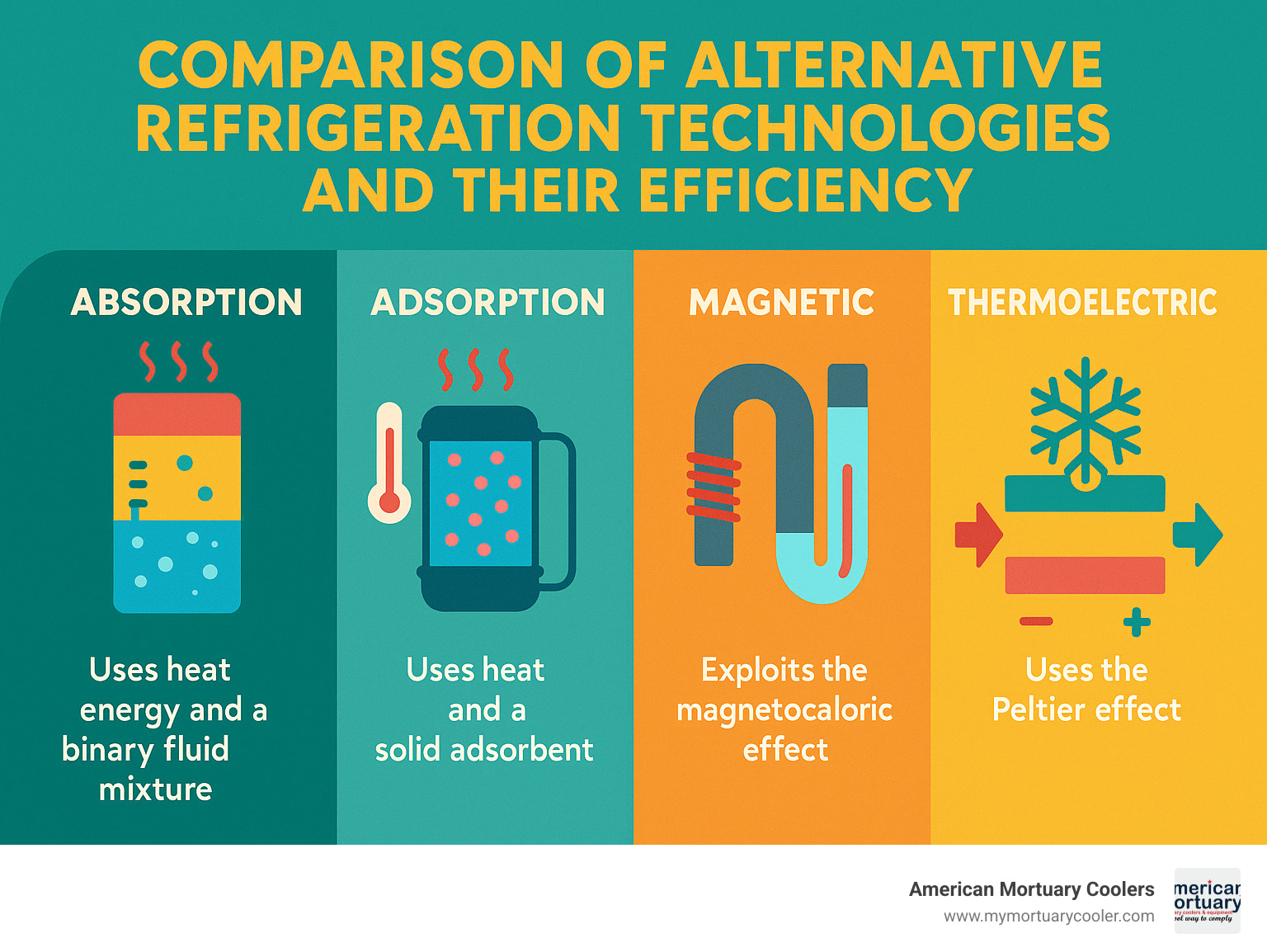 Comparison of alternative refrigeration technologies and their efficiency - What is the refrigeration system infographic 