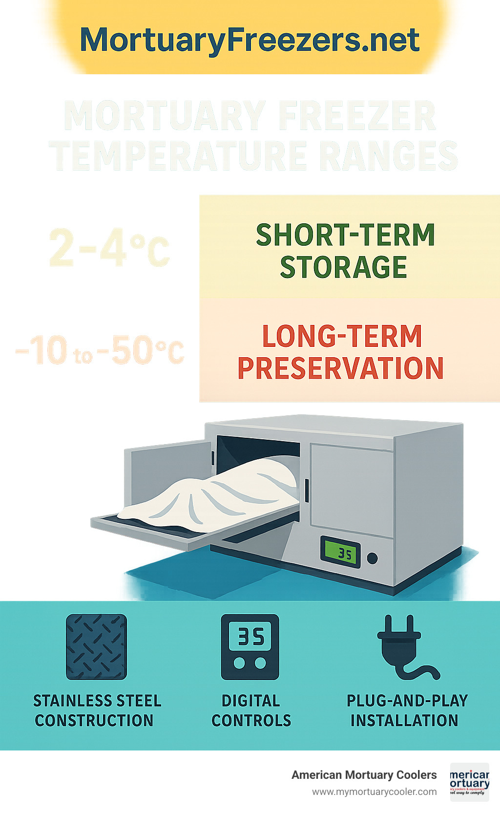 Mortuary freezer temperature ranges infographic