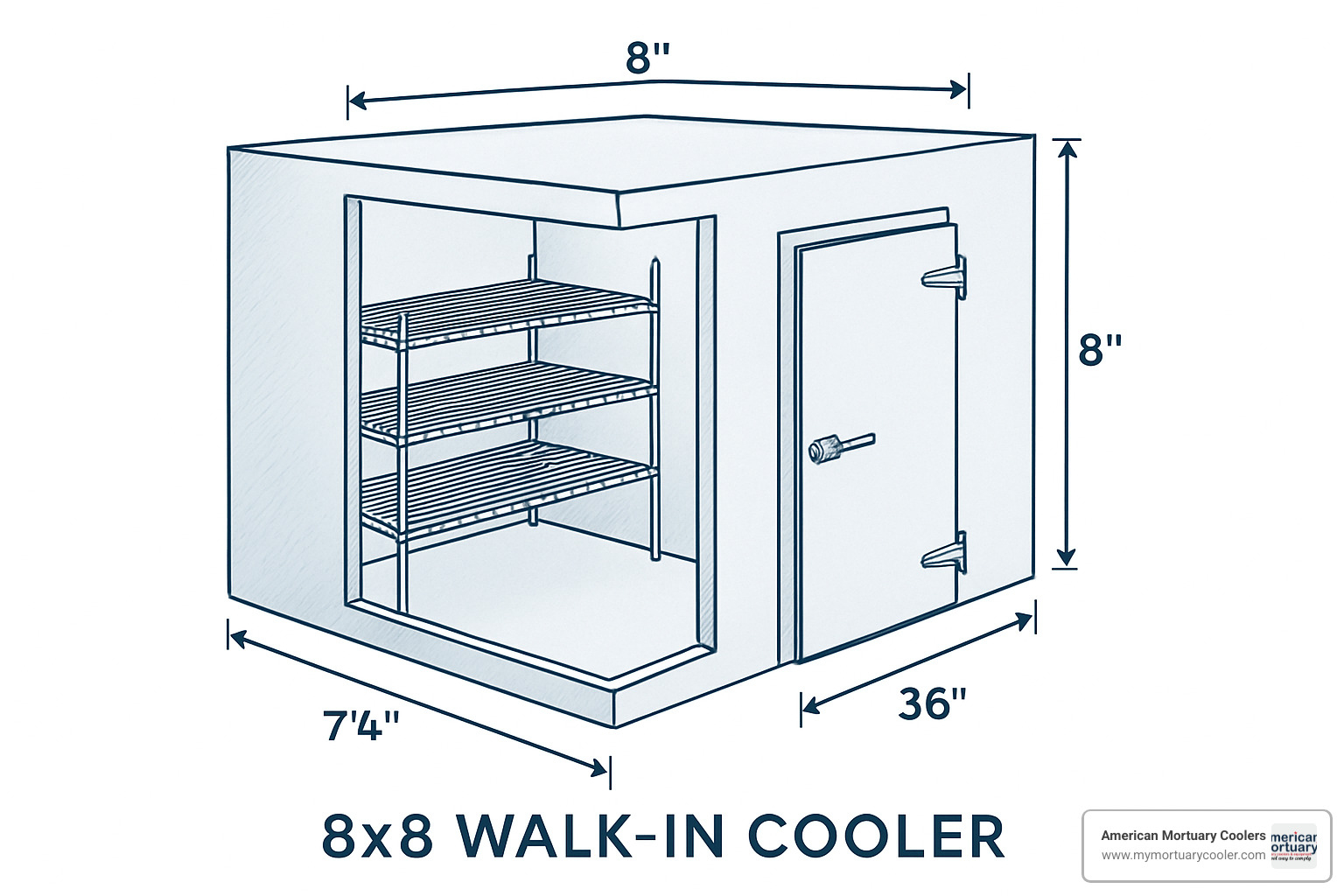 8x8 walk-in cooler diagram - walk in cooler dimensions