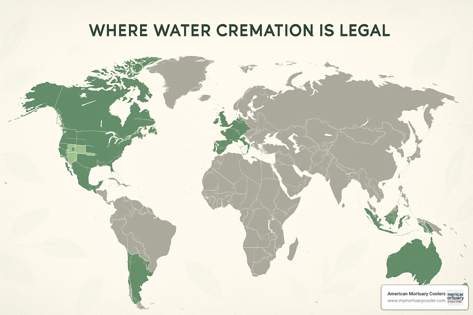 global map showing water cremation legality - water cremation