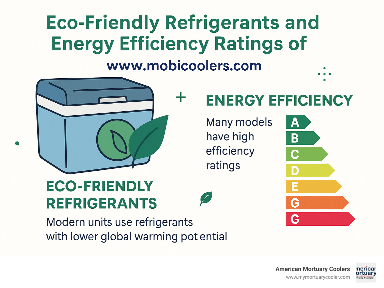 Eco-friendly refrigerants and energy efficiency ratings of portable cooler products - infographic