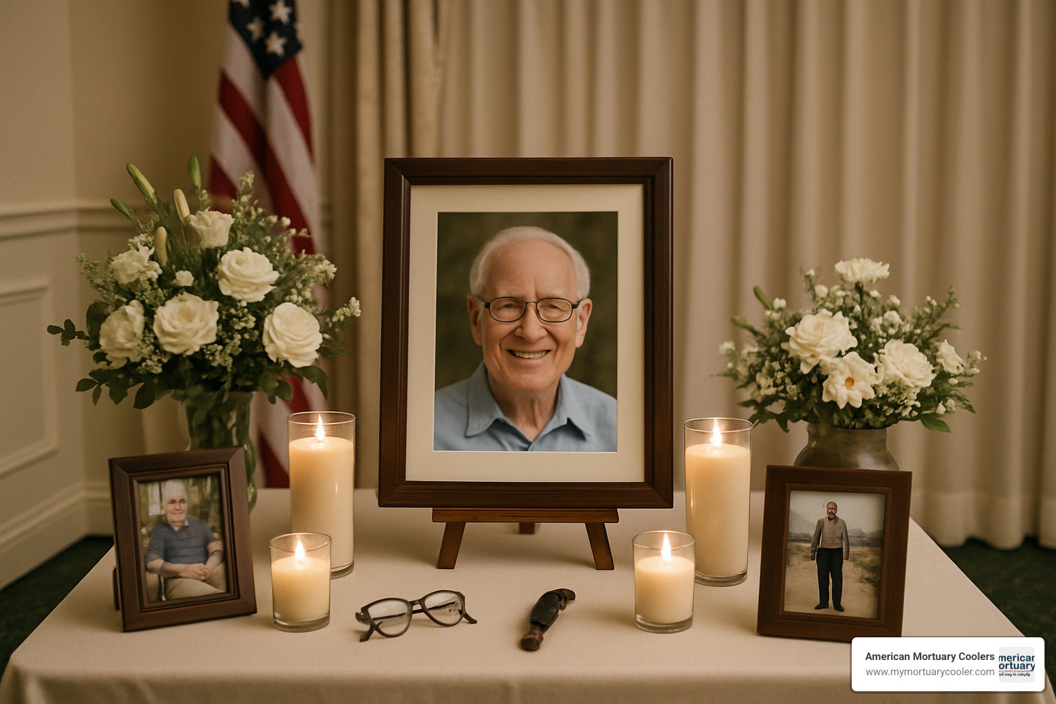 Personalized memorial table with photographs and mementos - red wing funeral homes