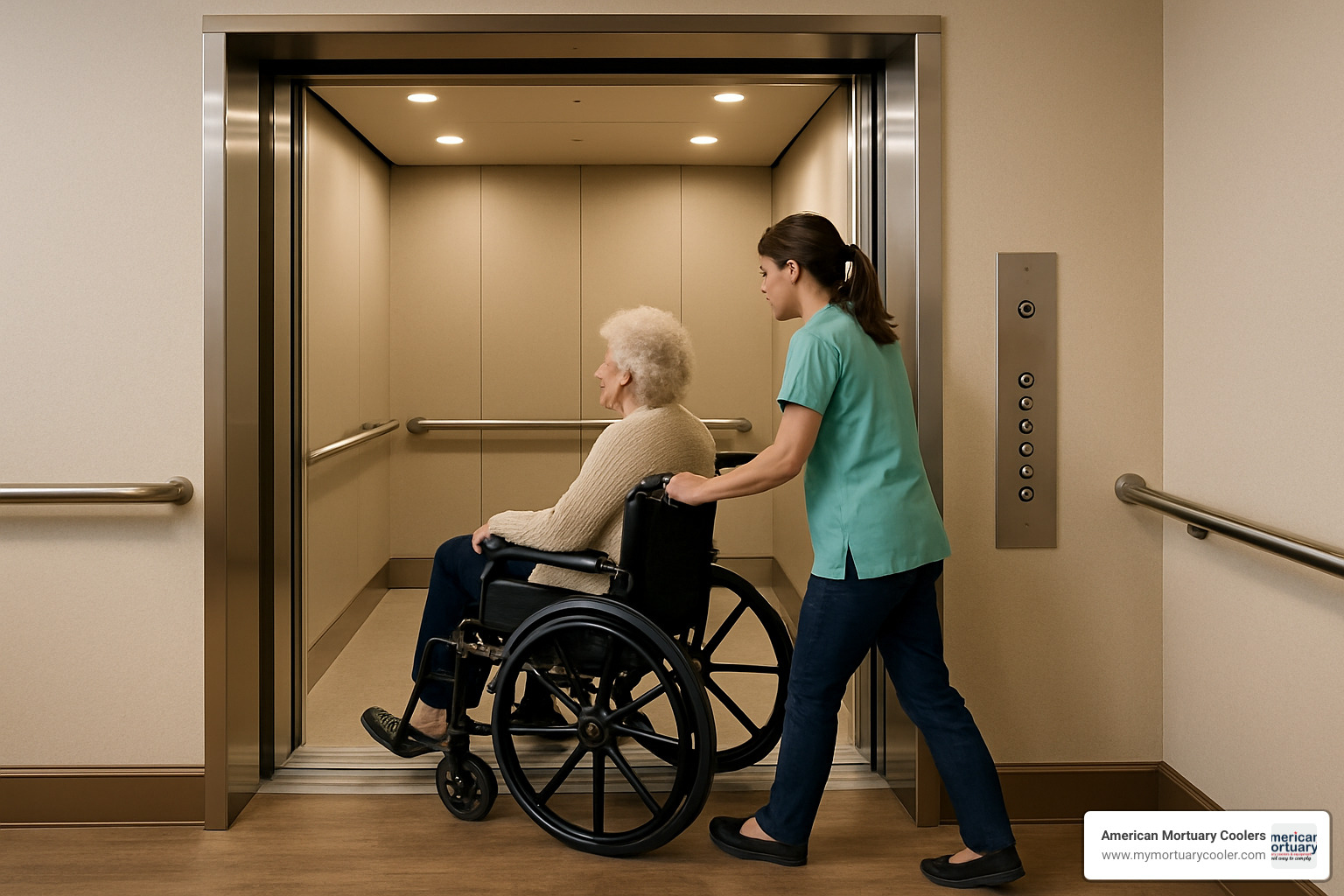 Healthcare elevator cabin with accessibility features