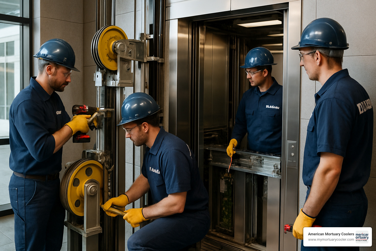 Elevator technicians at work