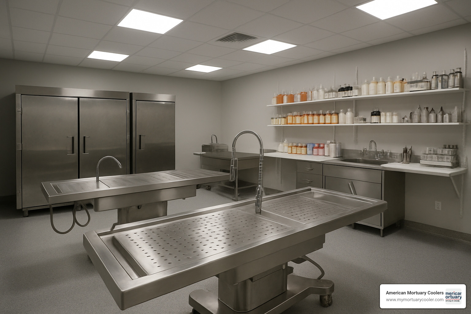 mortuary preparation room with modern equipment - job mortuary