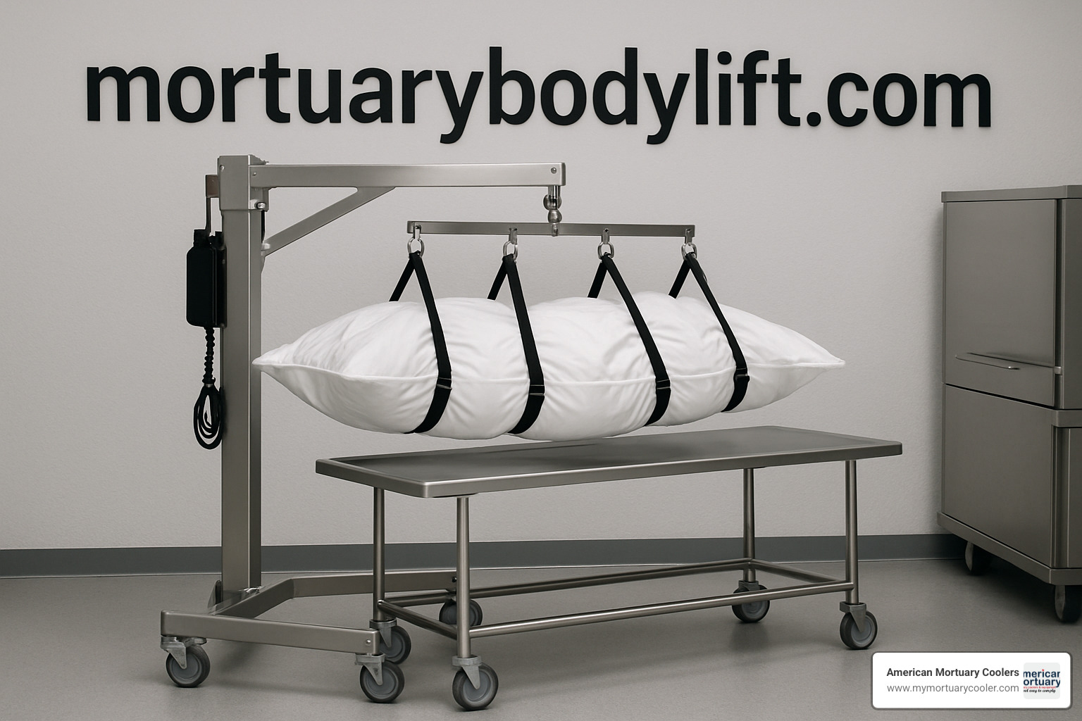 Ultimate 1000 mortuary lift being used in a preparation room Ultimate 1000 mortuary lift being used in a preparation room