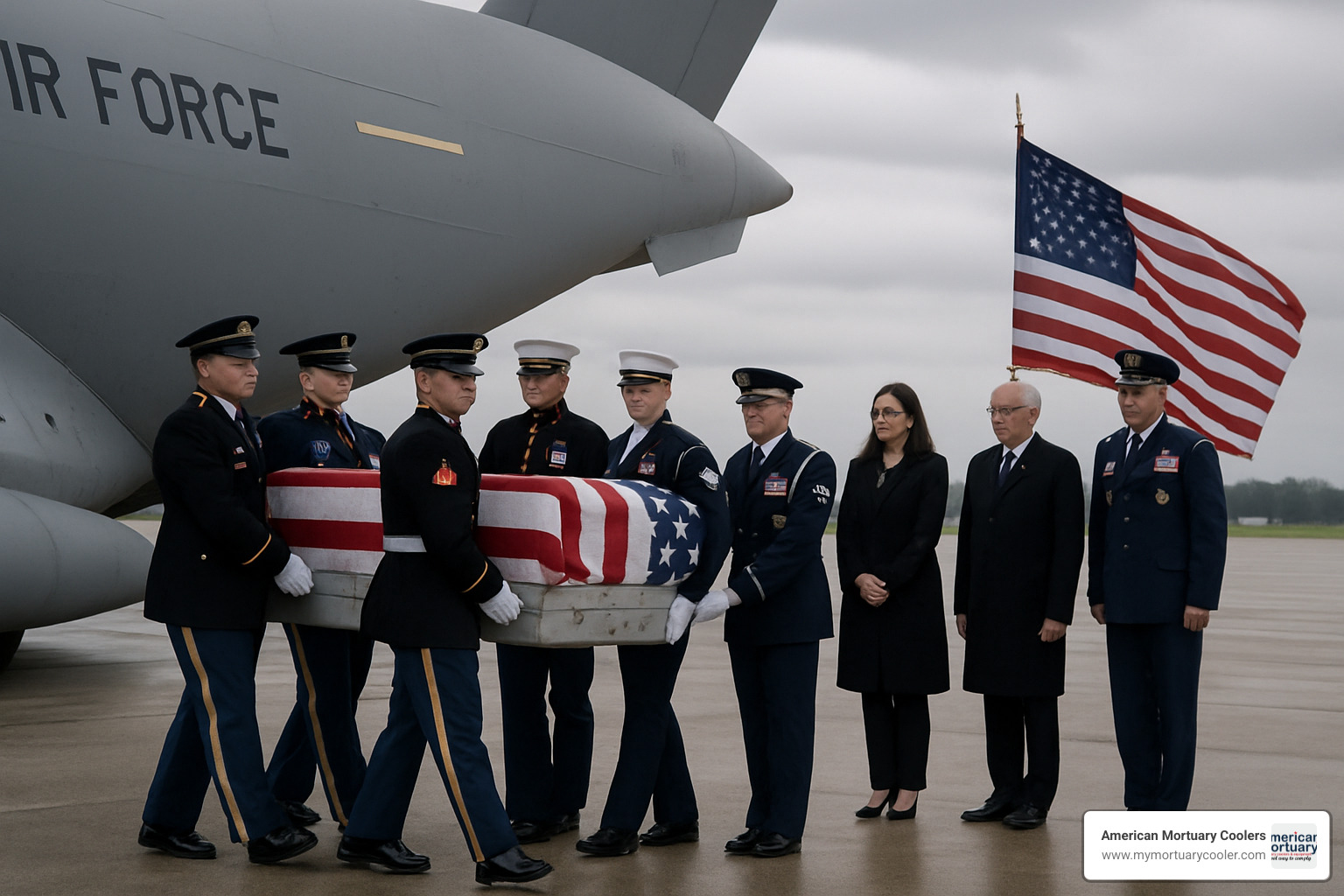 Military dignified transfer ceremony at Dover Air Force Base - for contingency operations-related deaths