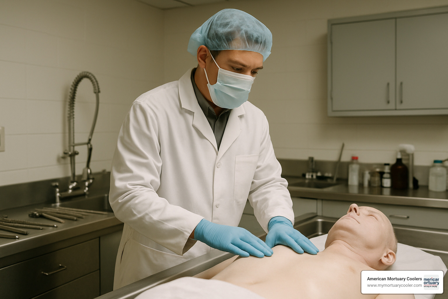 Mortuary assistant preparing a body - the mortuary assistant