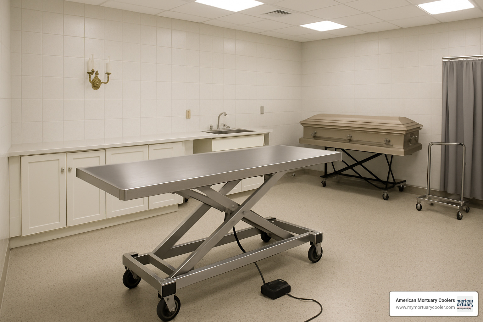 hydraulic casket lift in preparation room - casket platform