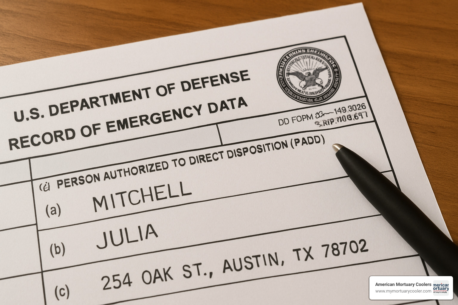 Sample DD Form 93 showing the PADD designation section - padd order of precedence is regulated by
