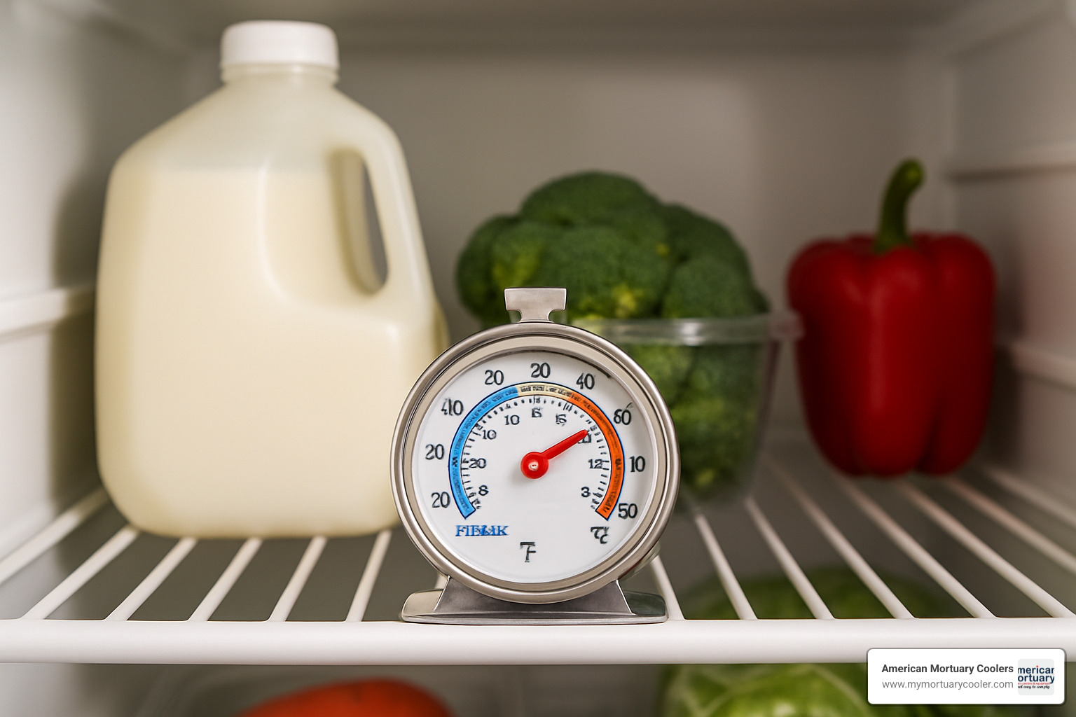 refrigerator thermometer showing optimal temperature - how cold is it in a fridge