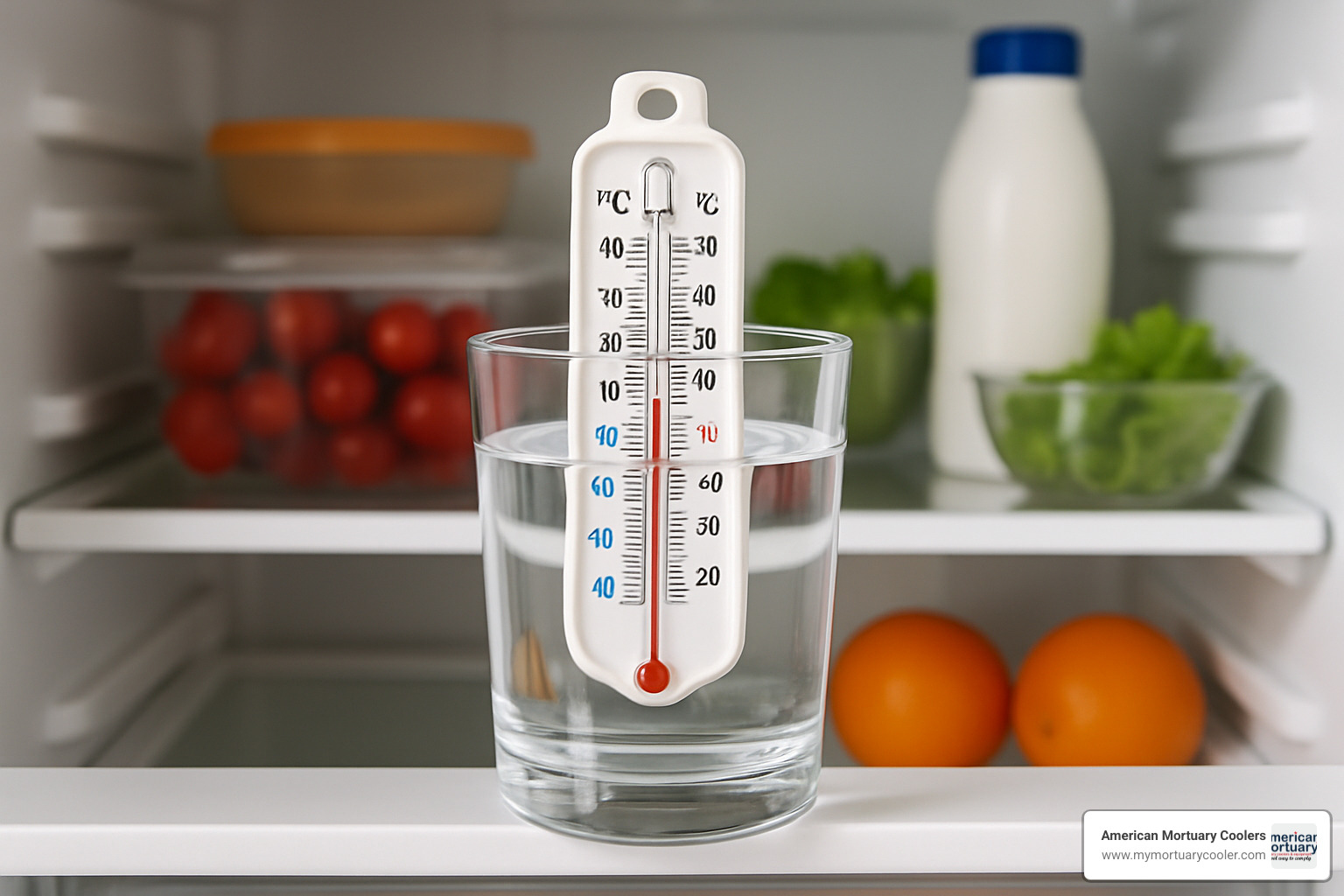 thermometer in glass of water in refrigerator - how cold is it in a fridge