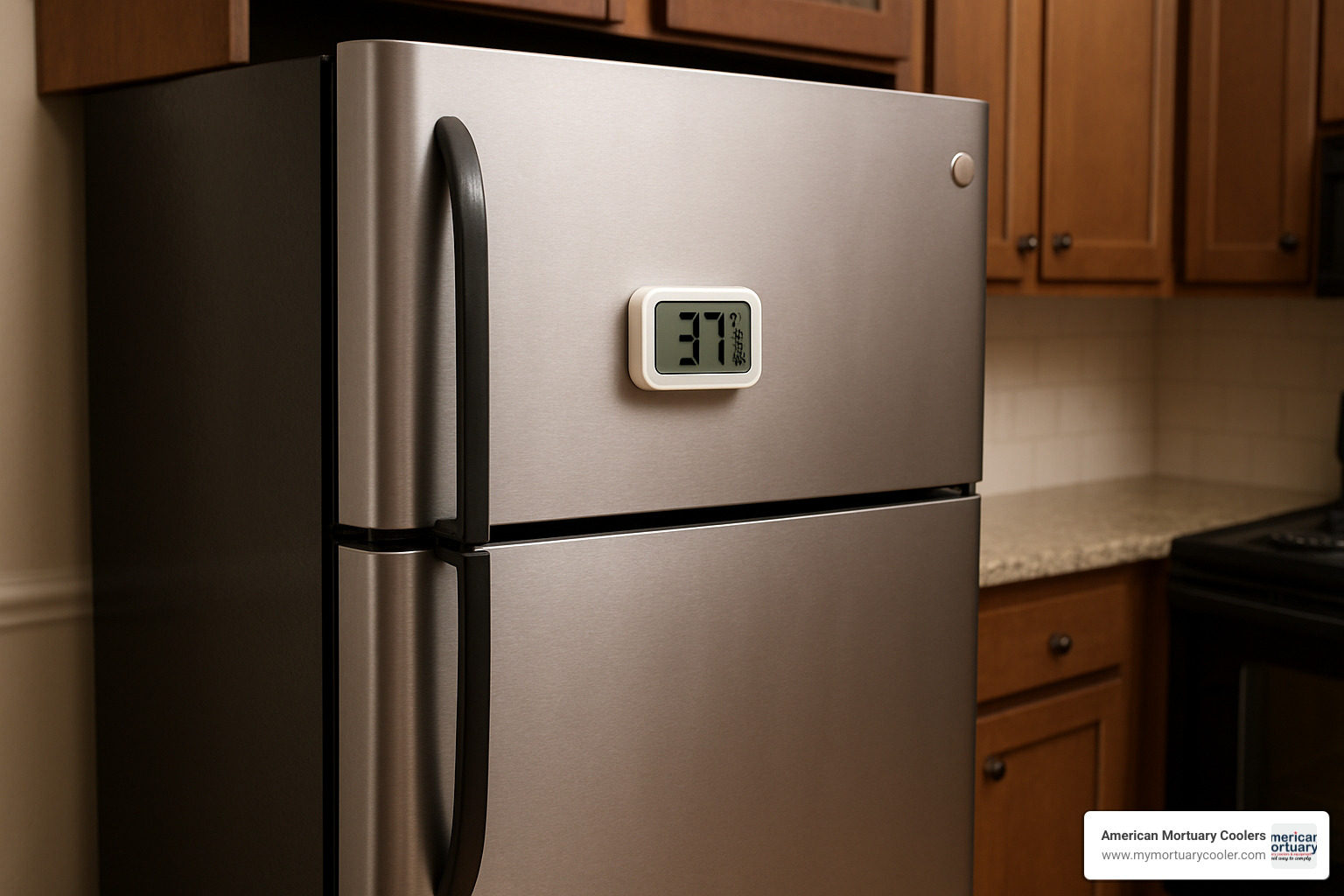 refrigerator door closed with thermometer - how cold is it in a fridge