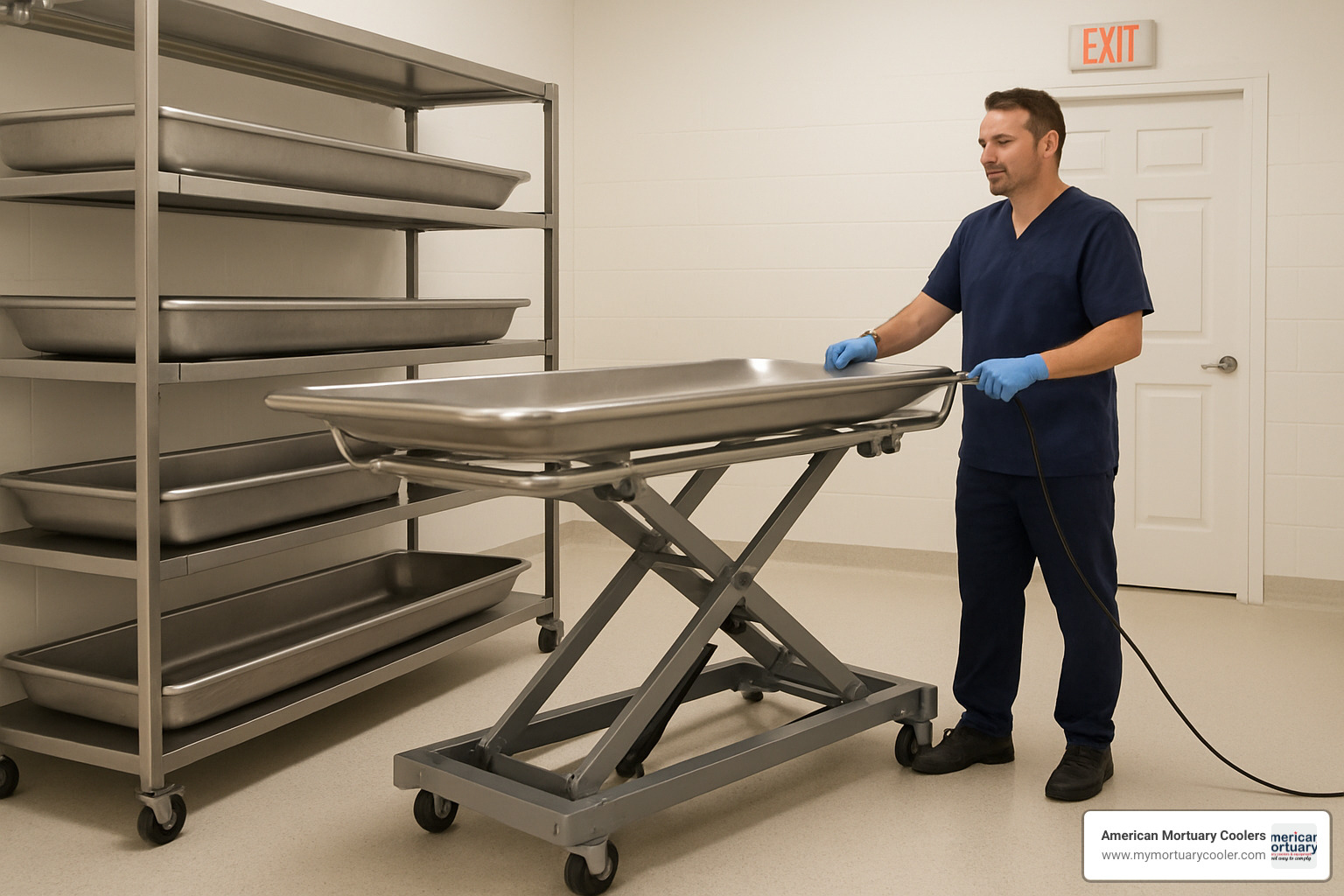 Low-profile mortuary lift in operation - lowprofilemortuarylift.com