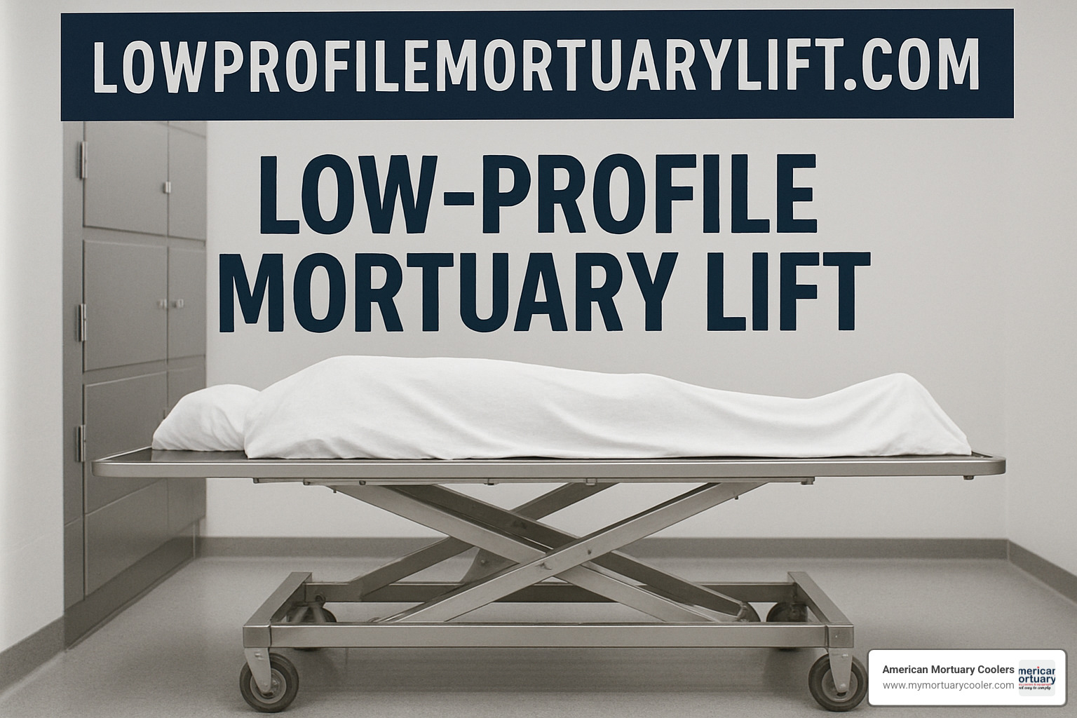 LowProfileMortuaryLift.com website homepage showing product catalog - lowprofilemortuarylift.com