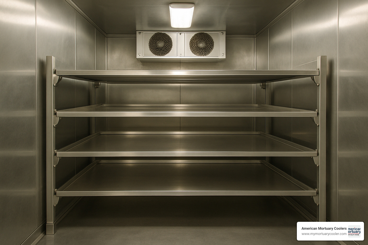 4-to-5-body walk-in cooler with cantilever rack system - body storage refrigerator