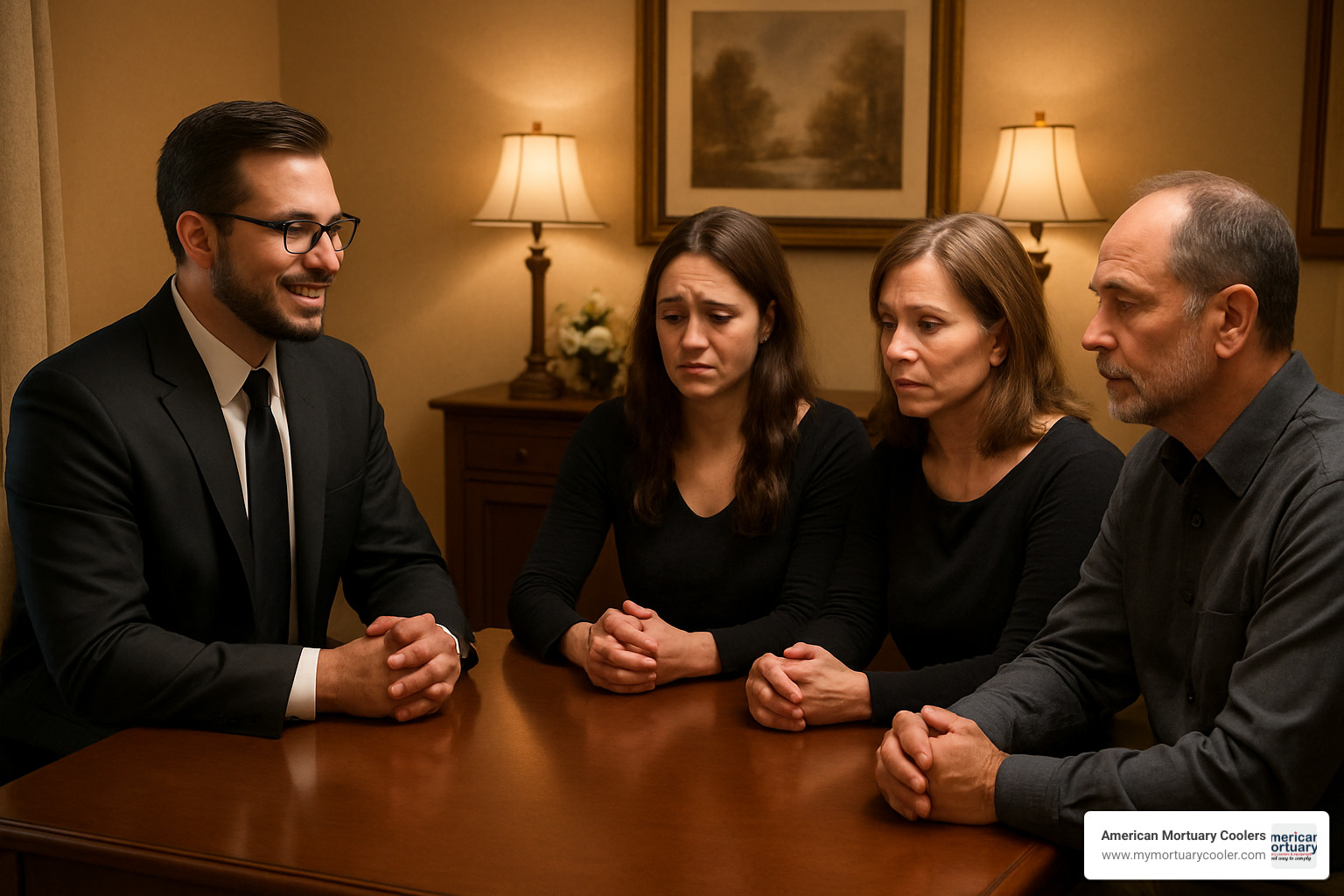 Funeral home consultation room with compassionate director meeting with family - bountiful mortuary