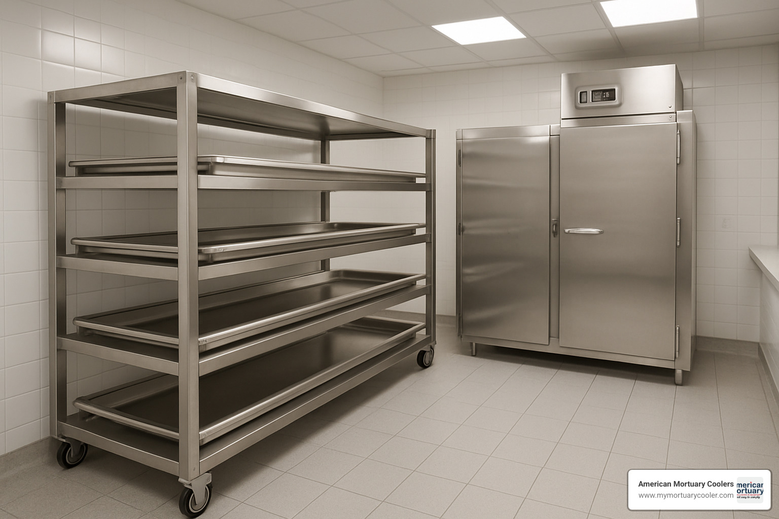 mortuary rack system with multiple tiers - cooling table in funeral home