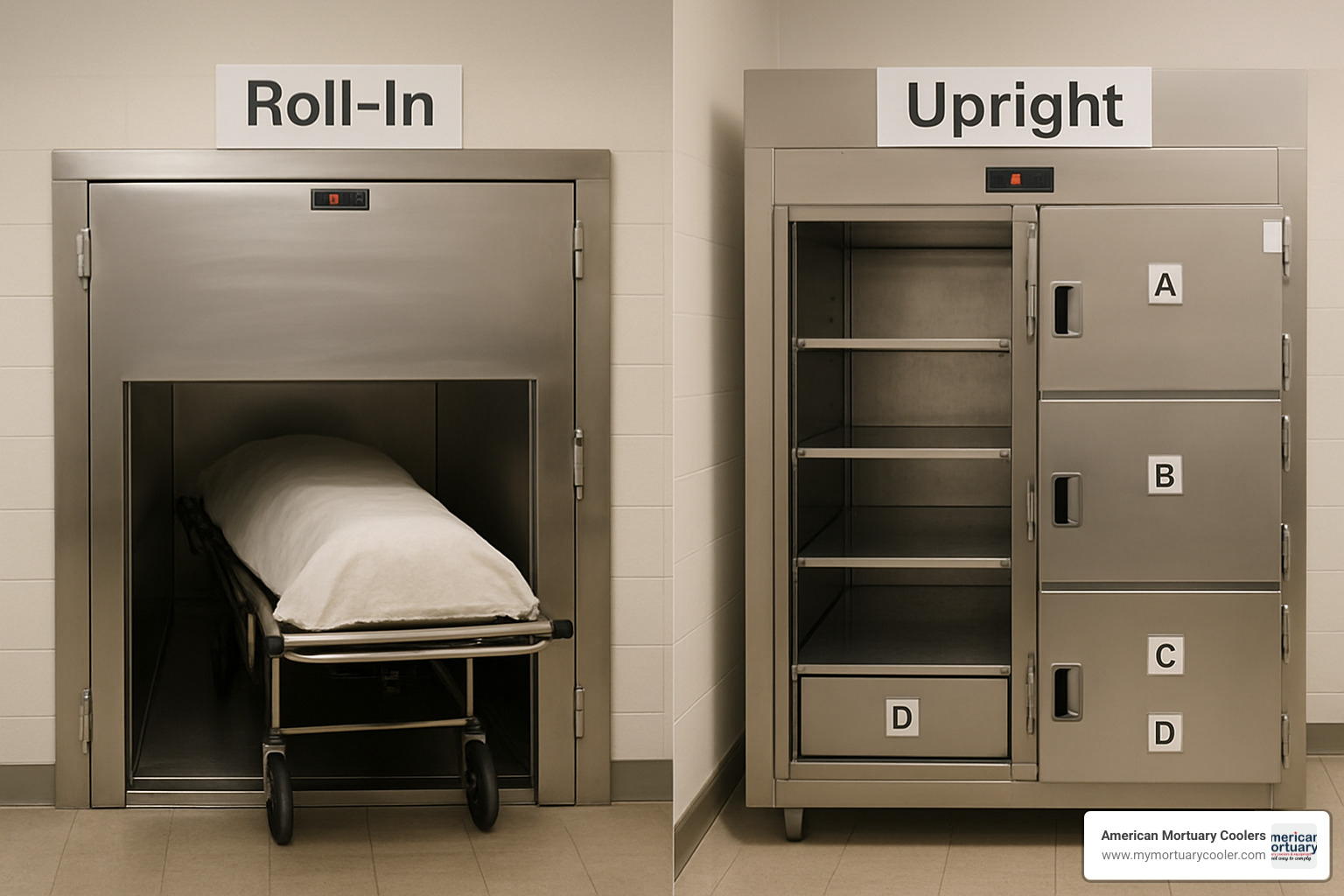 comparison of roll-in vs upright mortuary coolers - Top Rated Mortuary Coolers