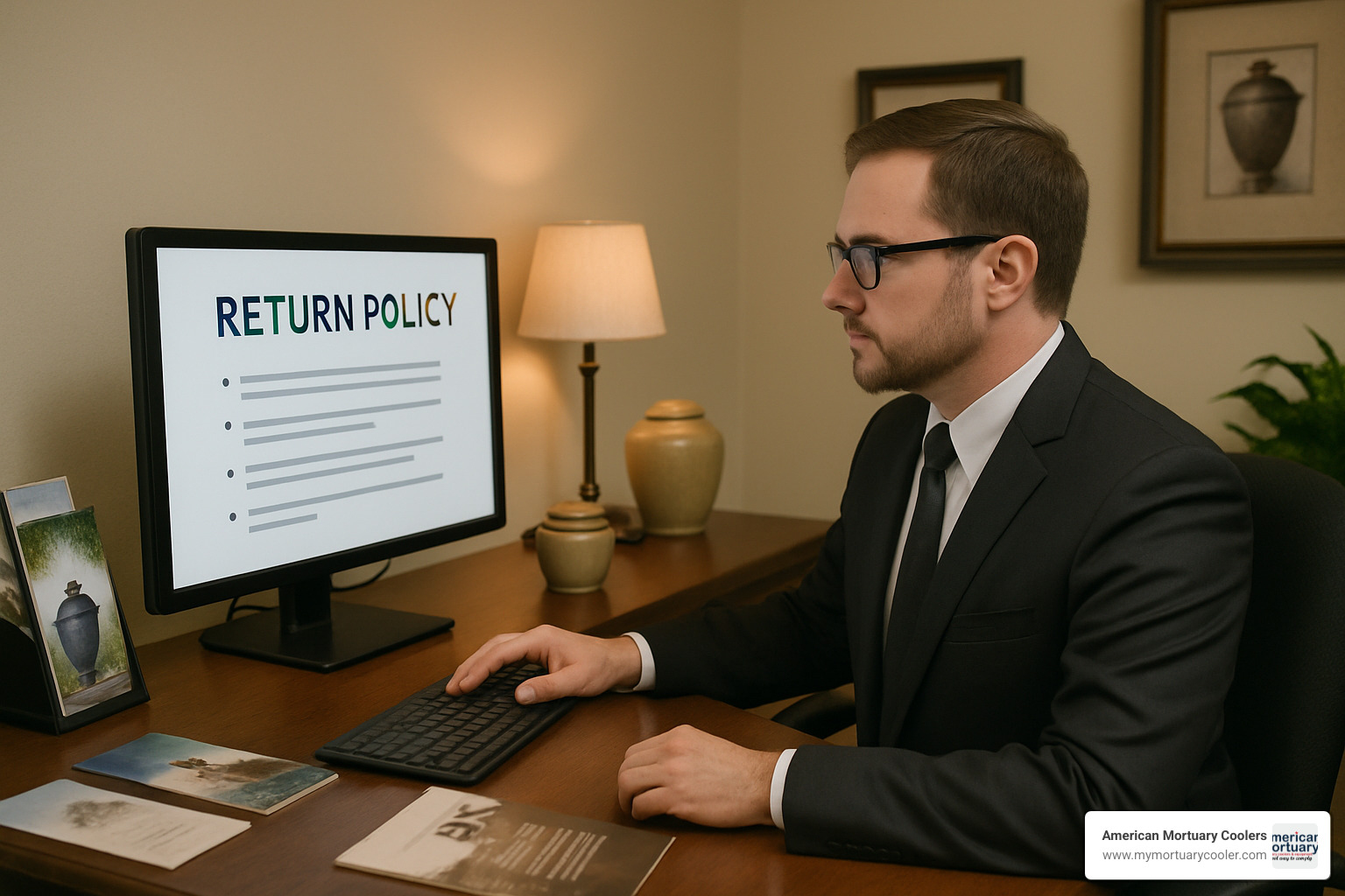 Funeral director reviewing return policy before purchase - what is your return policy