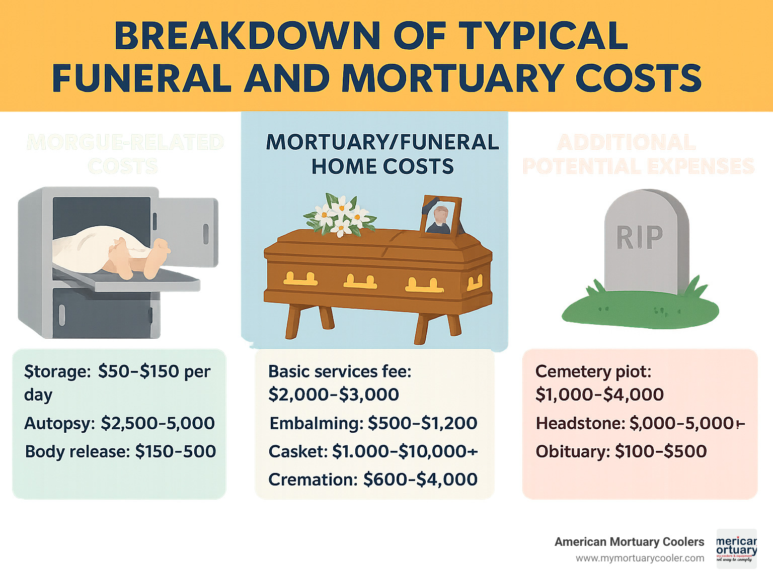 Breakdown of typical funeral and mortuary costs - mortuary or morgue infographic 