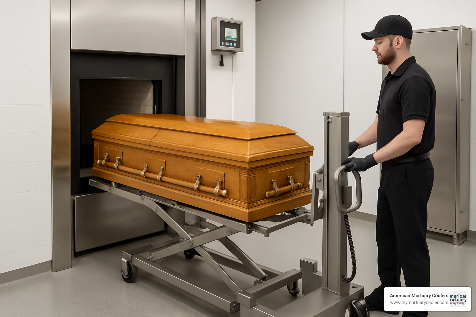 mortuary lift at crematory - LowProfileMortuaryLIft.com top mortuary lift supplier 