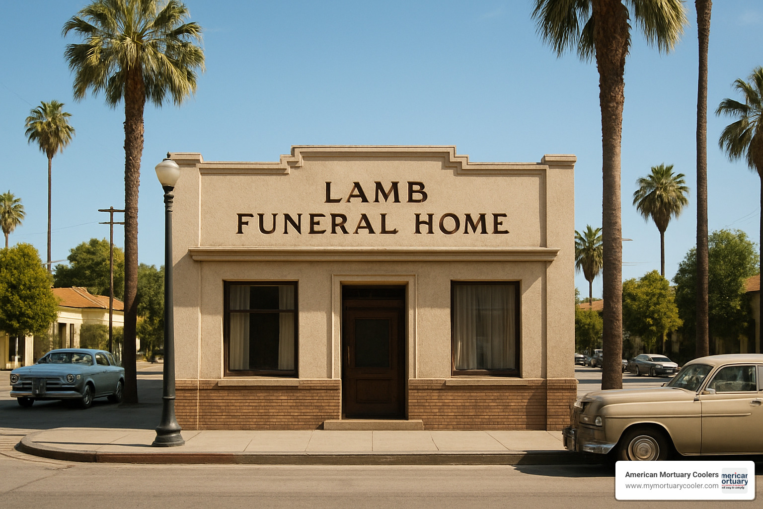 Lamb Funeral Home facade in Pasadena, California - David Sconce HBO